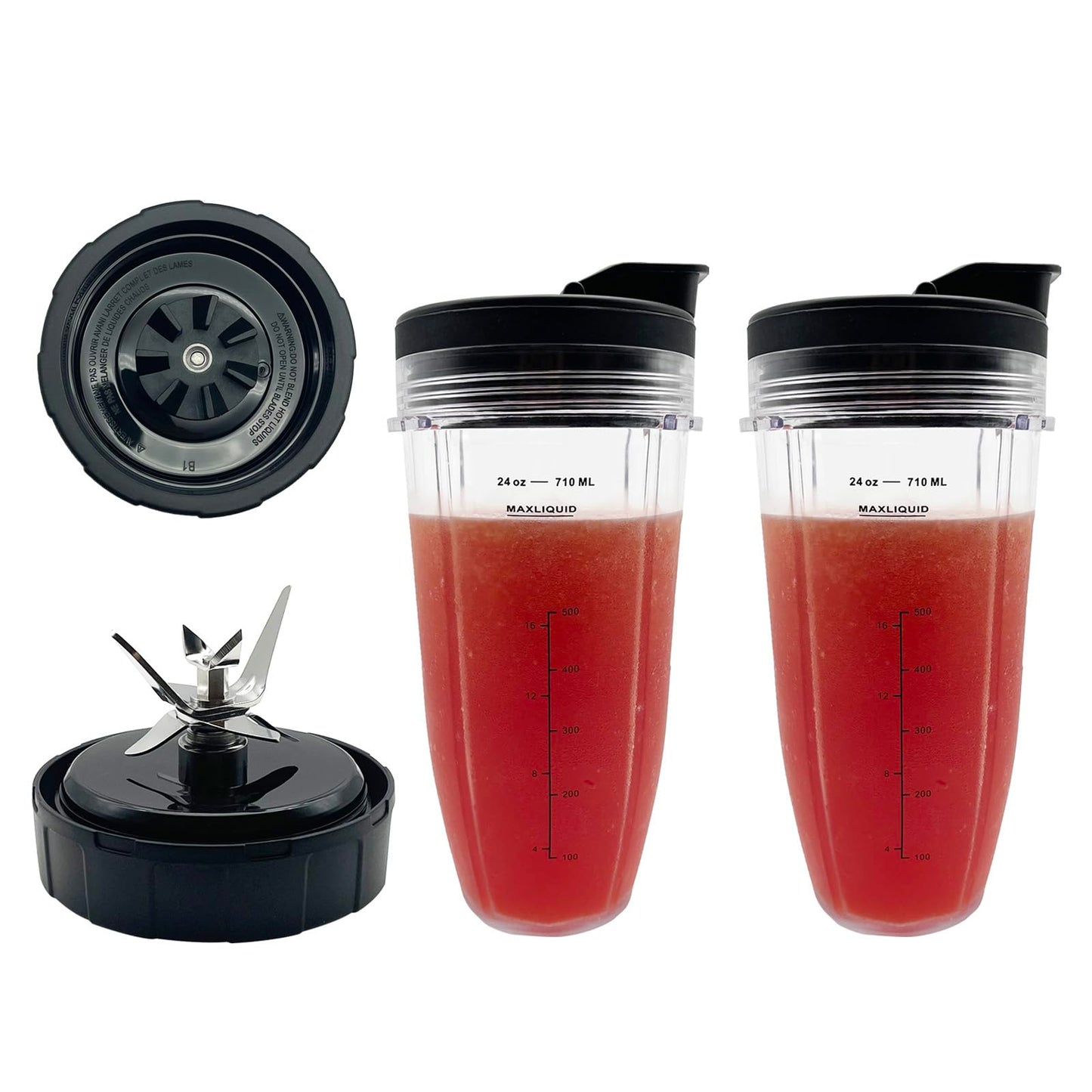 Blender 24 oz Cups & 7 Fins Blade 703KKU100 Replacement Parts Compatible with Ninja Foodi Power SS100 SS101, SS150 Twist, SS151 Twisti, SS300 SS350 SS351 SS400 SS401 CO101B CO150B CO351B CO401B