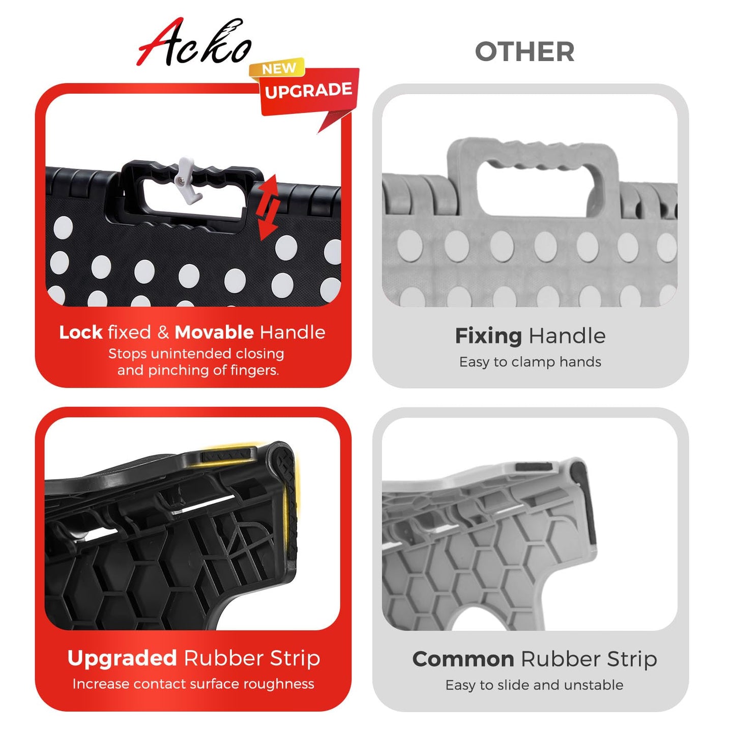 ACKO Folding Step Stool Foldable 16 Inch 400 lbs Capacity, Plastic Stools for Adults and Kids, Collapsible Stools for Kitchen, Stepping Stool with Handle, Black,1 PC