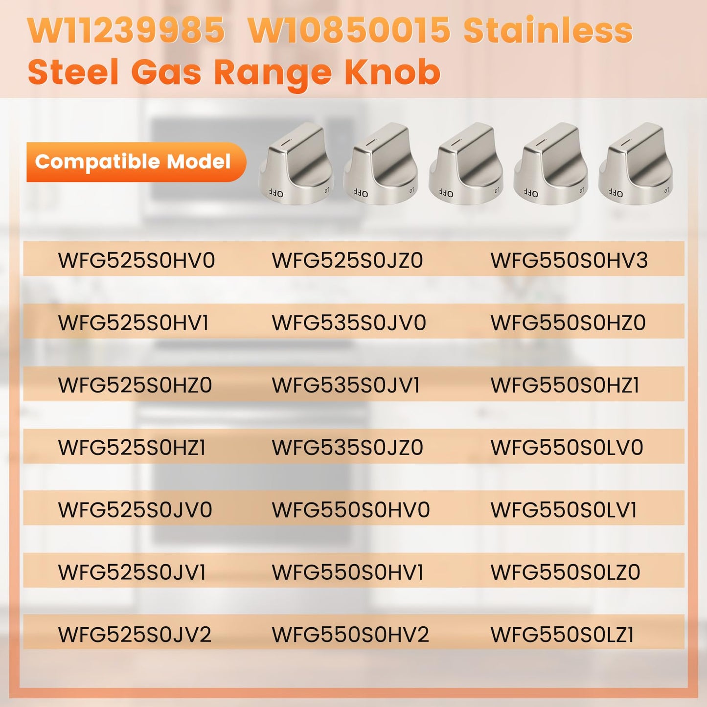 Metal W11239985 W10850015 Stove Knob Replacement Compatible with Whirlpool WFG525S0HZ1 WFG550S0HZ0 WFG525S0HZ0 WFG525S0JV0, W11032553 Range Oven Knob Replace PD00061875 4845290 AP6333411 PS12578779
