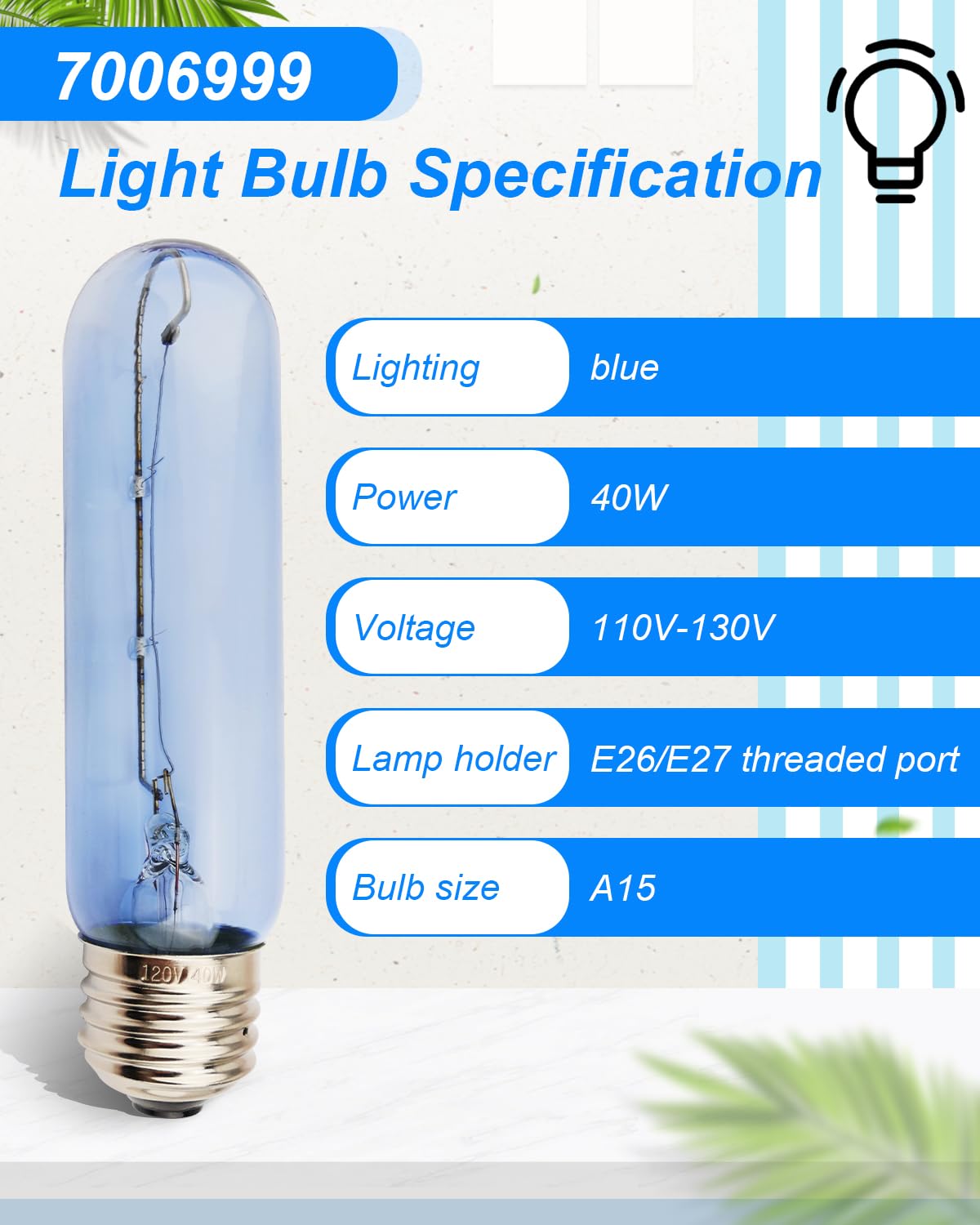 ULXIOM 4 Pack 7006999 Lamp Blue Glass Bulb Light Replacement Fit for Sub-Zero Refrigerator Subzero Freezer, E26 40W, Replace 3030040