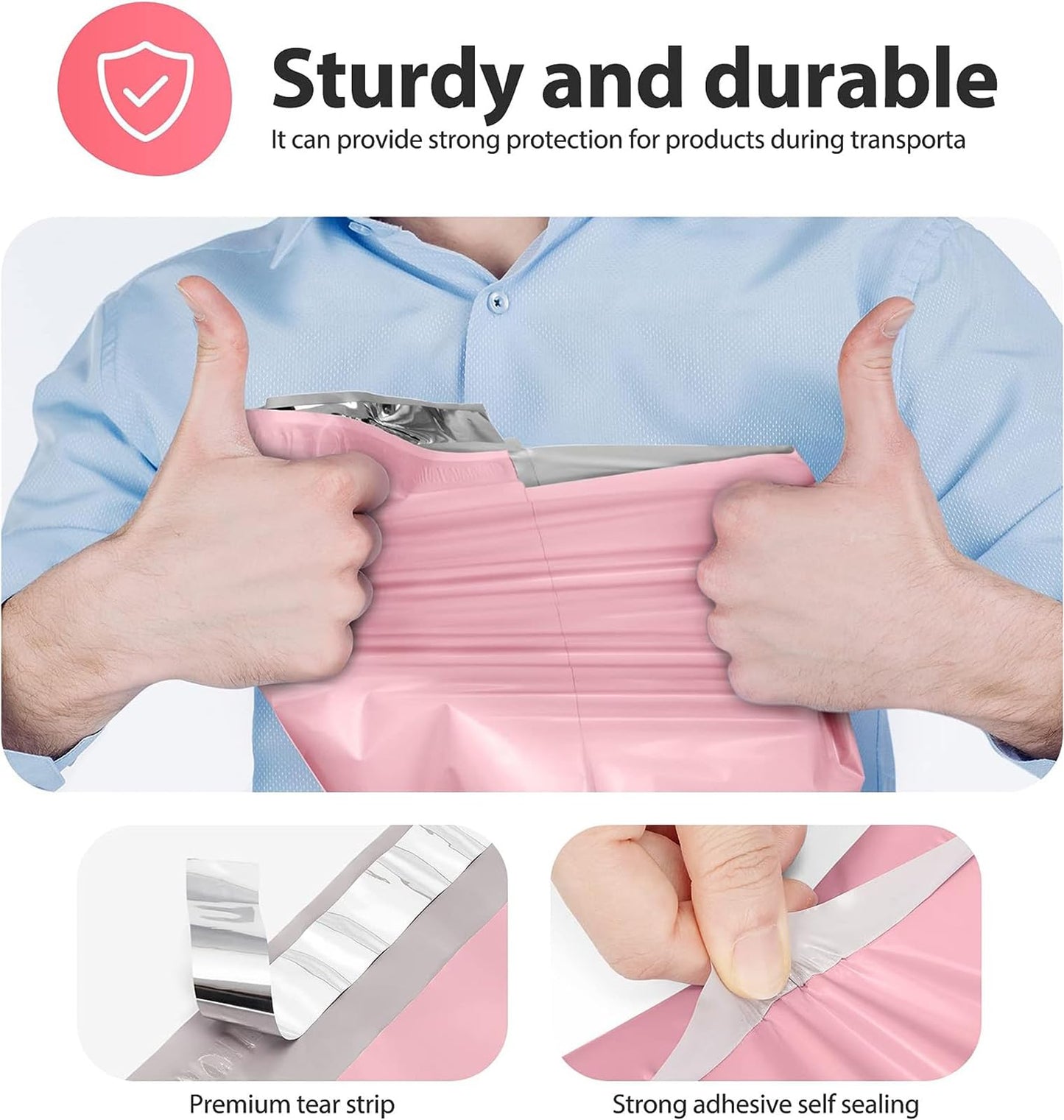 Fuxury Poly Mailers 14.5x19 Inch 400 Pack, Self Seal Large Shipping Bags for Clothes, Waterproof Mailing Envelopes, Tear-Resistant Packaging Bags for Small Business,Light Pink