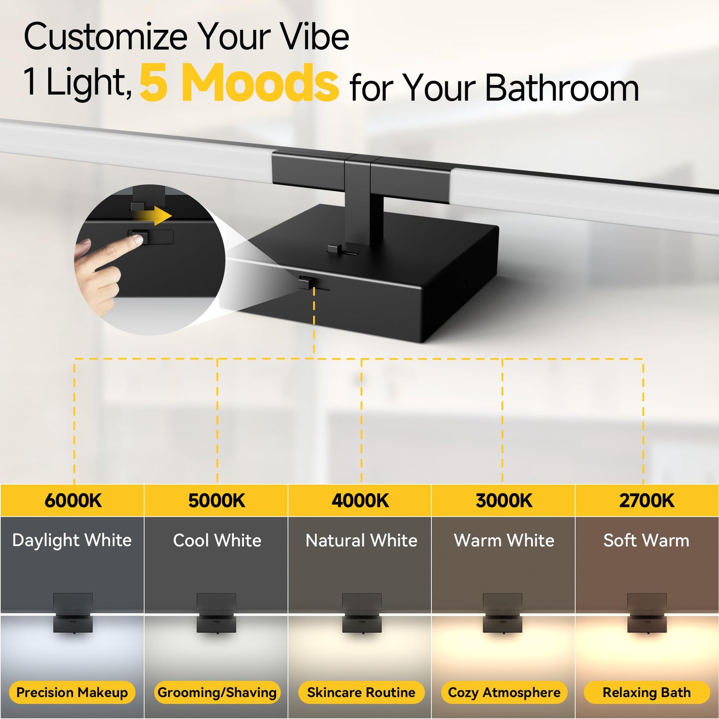 Veriligt Vanity Lights 24 inch, 4-Level Brightness Built-in Dimmer, 14W Dimmable 5CCT Bathroom Light Fixtures Over Mirror, Black Vanity Lights for Bathroom Mirror Cabinets Bedroom-FCC & ETL Certified