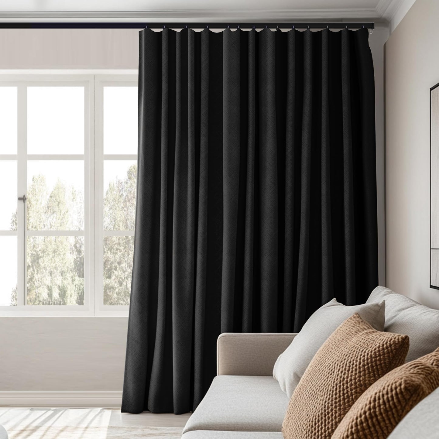 MaKefeile Room Divider Curtains Total Blackout Privacy Curtain Panel Room Thermal Insulated Noise Reduction Curtains for Bedroom Window Living Room Ceiling Track Curtain W 8.3 ft × H 7 ft Black
