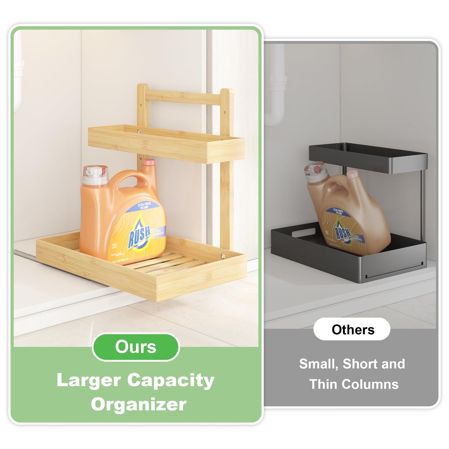 Wisuce Home Under Sink Organizer - 2-Tier Pull Out Cabinet Organizer Vertical Slide Out Sink Shelf Storage Shelves for Multi-Purpose Bath Kitchen Bathroom Medicine (Nature, 2 Packs)