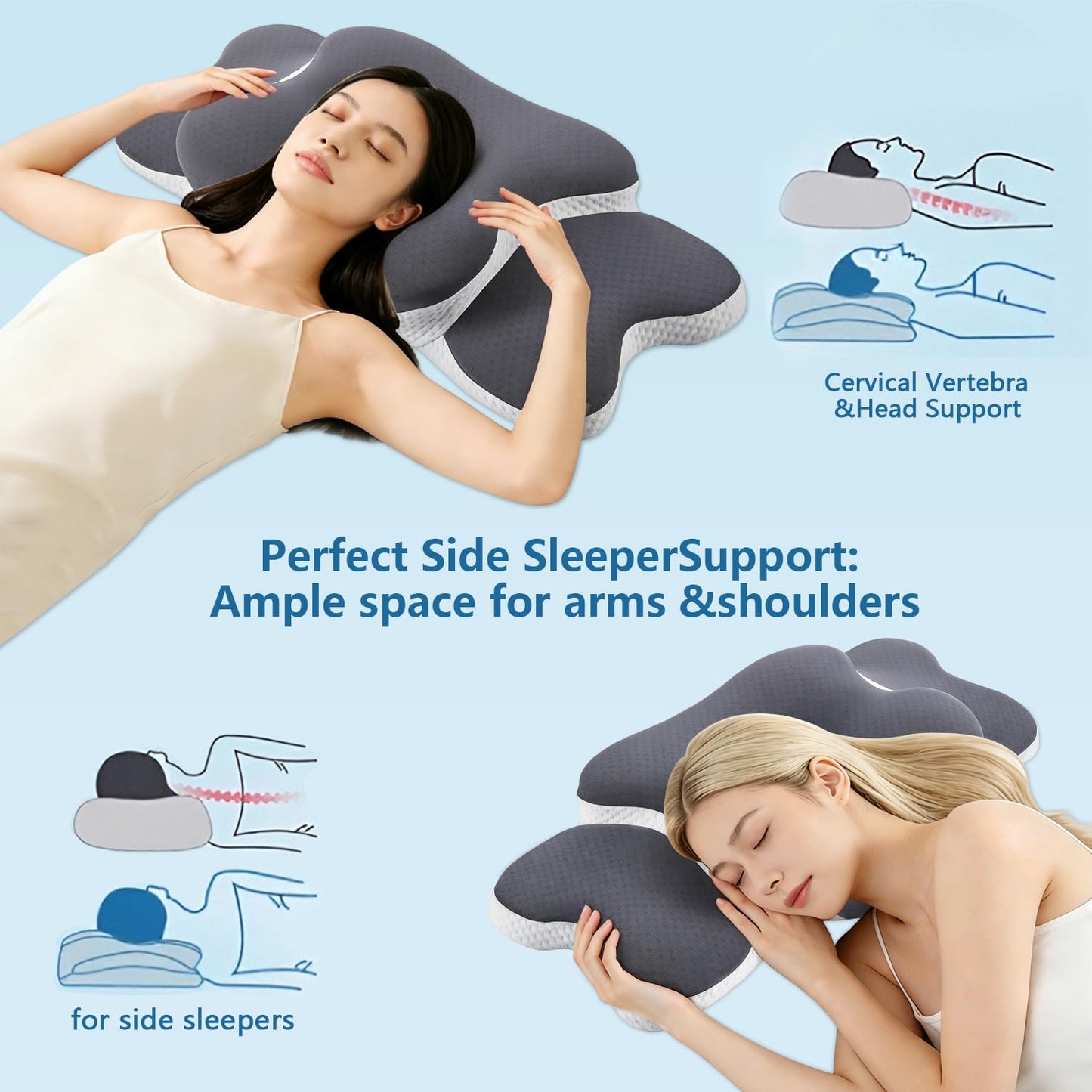 Ergo Pillow for Sleep Apnea, Neck Pain, and Snoring Relief | Cervical Neck Pillow for Side Sleepers | Orthopedic Memory Foam with Ergonomic Support