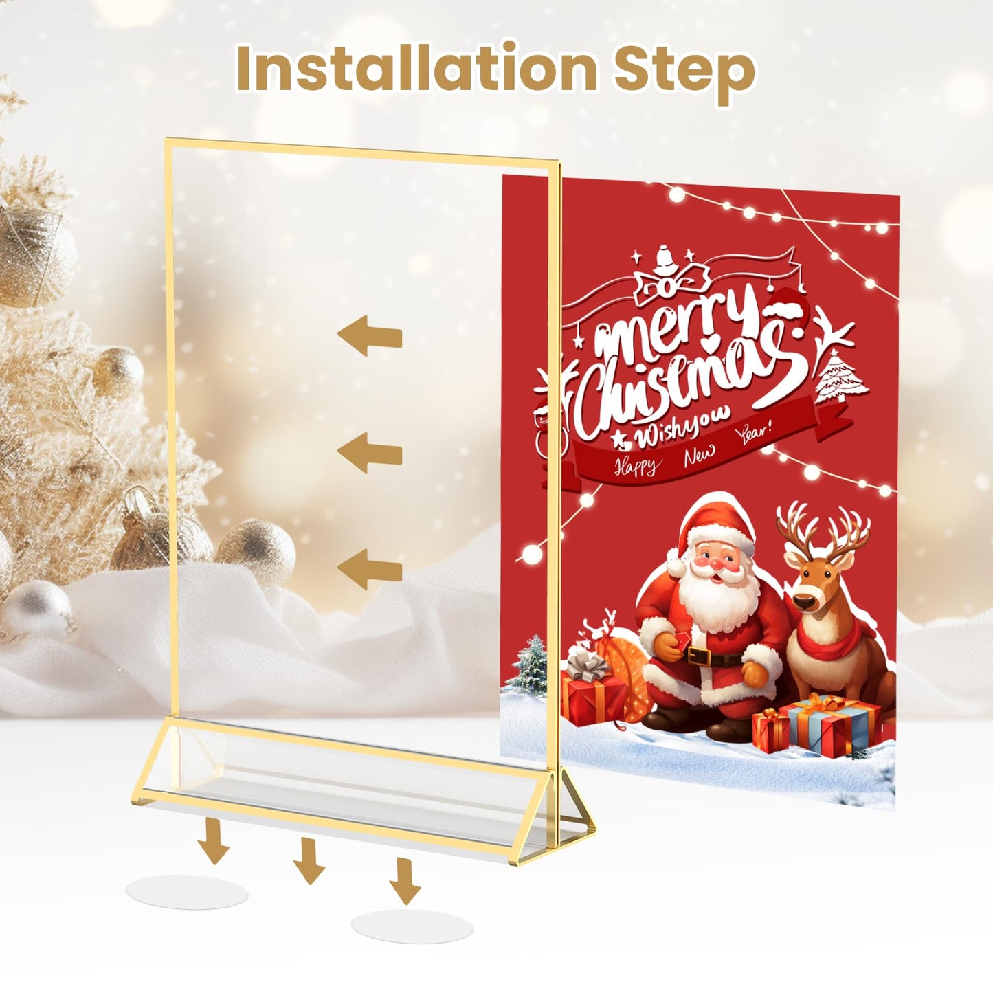 YOAEAILY Gold Frames 4X6 Acrylic Sign Holder Double-Sided Gold Picture Frames for Menu Holder Wedding Table Number Holder Christmas Photo Frames with Removable Clear Sticky Dots-12 Pack
