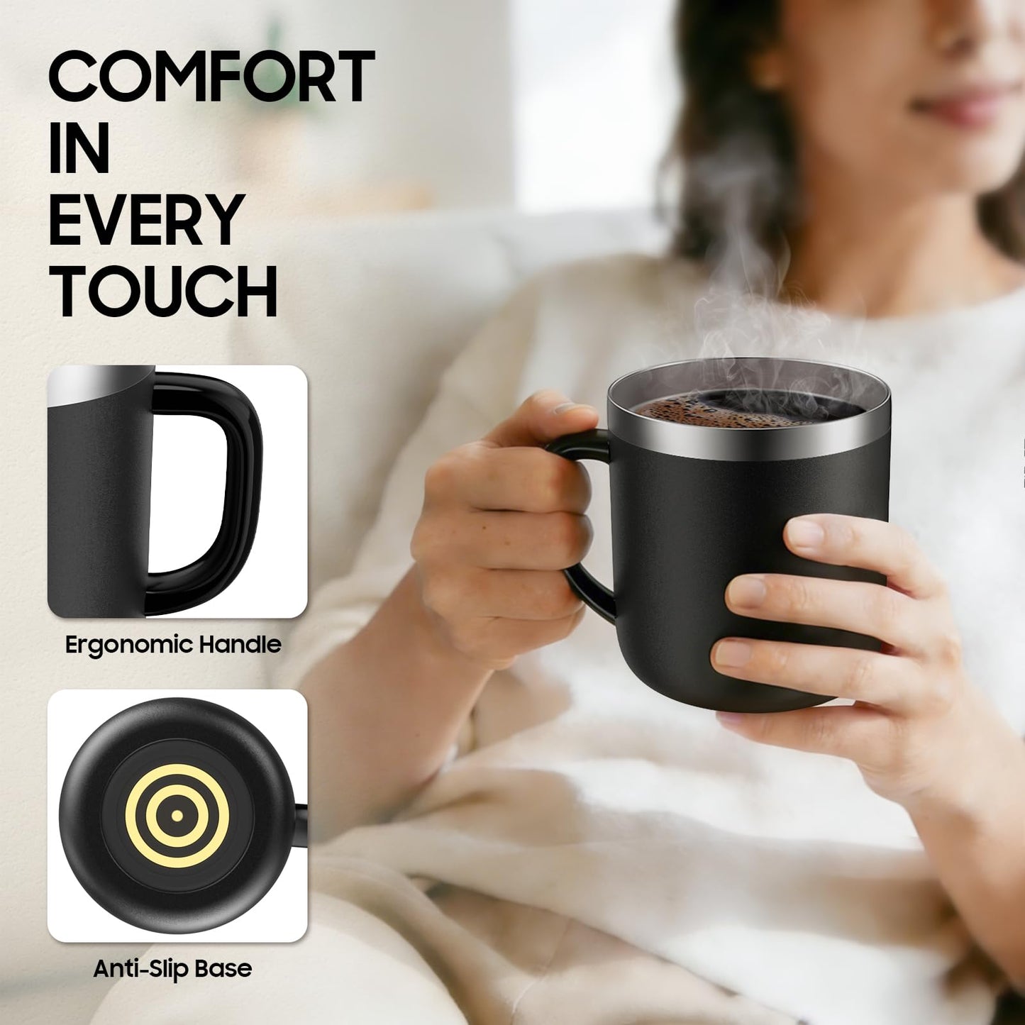 ZENLONCUBS Smart Electric Heated Coffee Mug with Temperature Control, 5 Settings & Display, Auto Shut-Off, Fast Heating Warmer Set with Stainsteel Coffee Mug (14oz-Black)