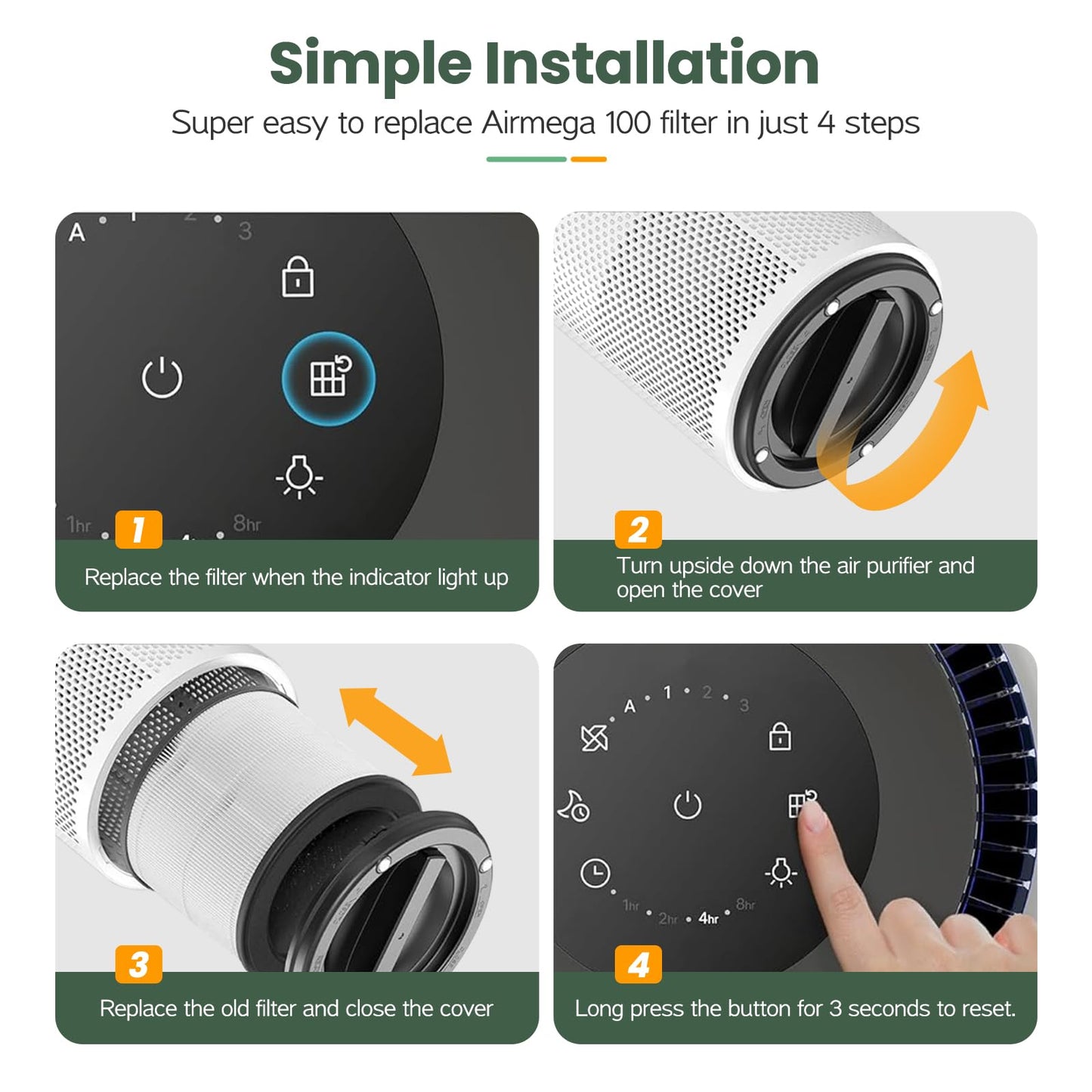 2 Pack Airmega 100 Filter Replacement Compatible with Coway Airmega 100 Air Purifier, 3-IN-1 Hepa Filter, Deodorization Filter with Activated Carbon