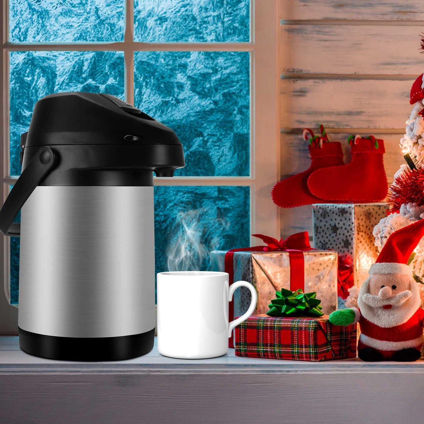 101Oz (3L) Airpot Coffee Carafe with Pump, Stainless Steel Double-wall Insulated Thermal Coffee Carafe Dispenser, 12 Hour Heat 24 Hour Cold Retention