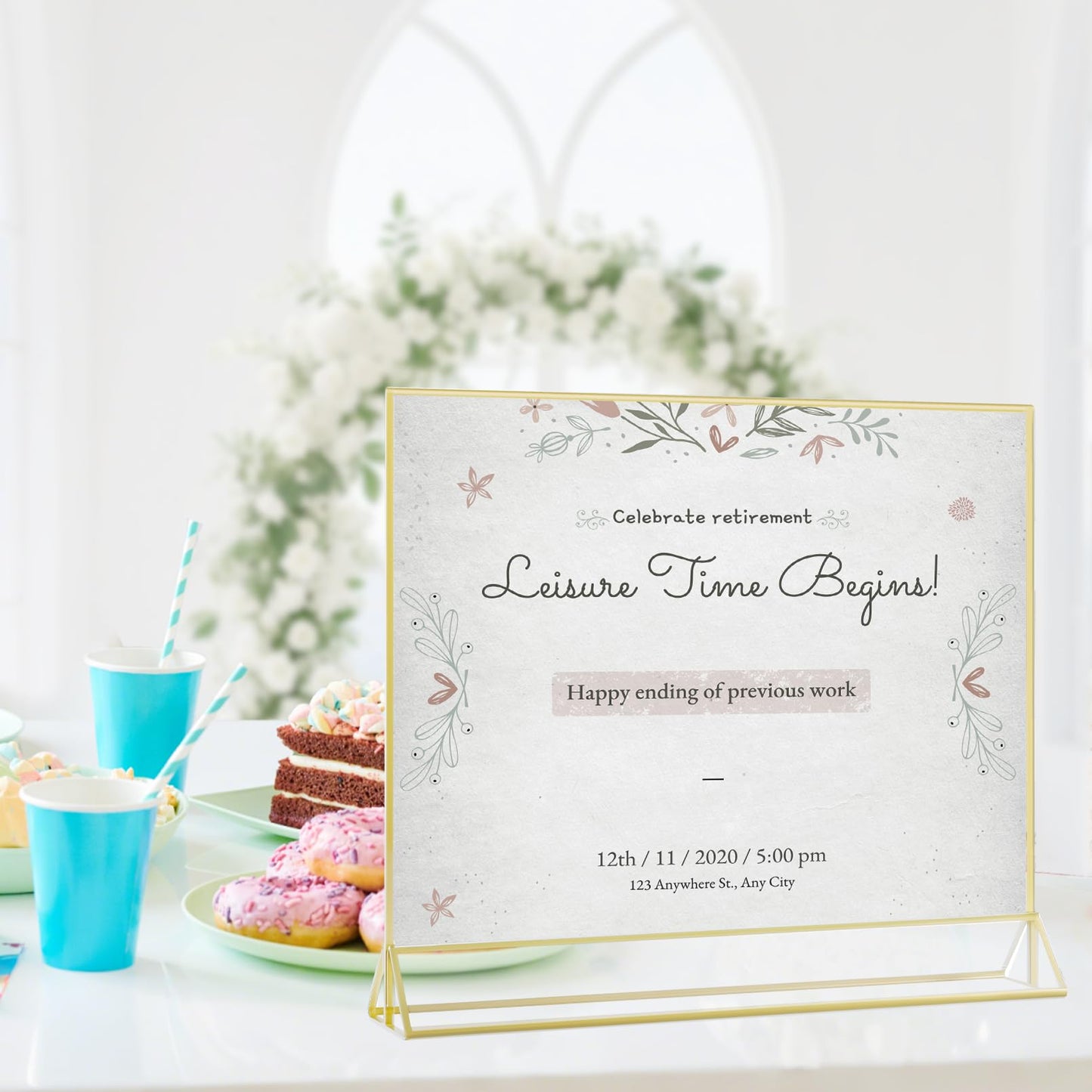 Cptoion 6 Pack Acrylic Sign Holders with Golden Border,11x 8.5 Horizontal Acrylic Sign Holder,Clear Picture Frames,Double Sided Table Menu Holders for Wedding Table Number Office Desktop Photos Display