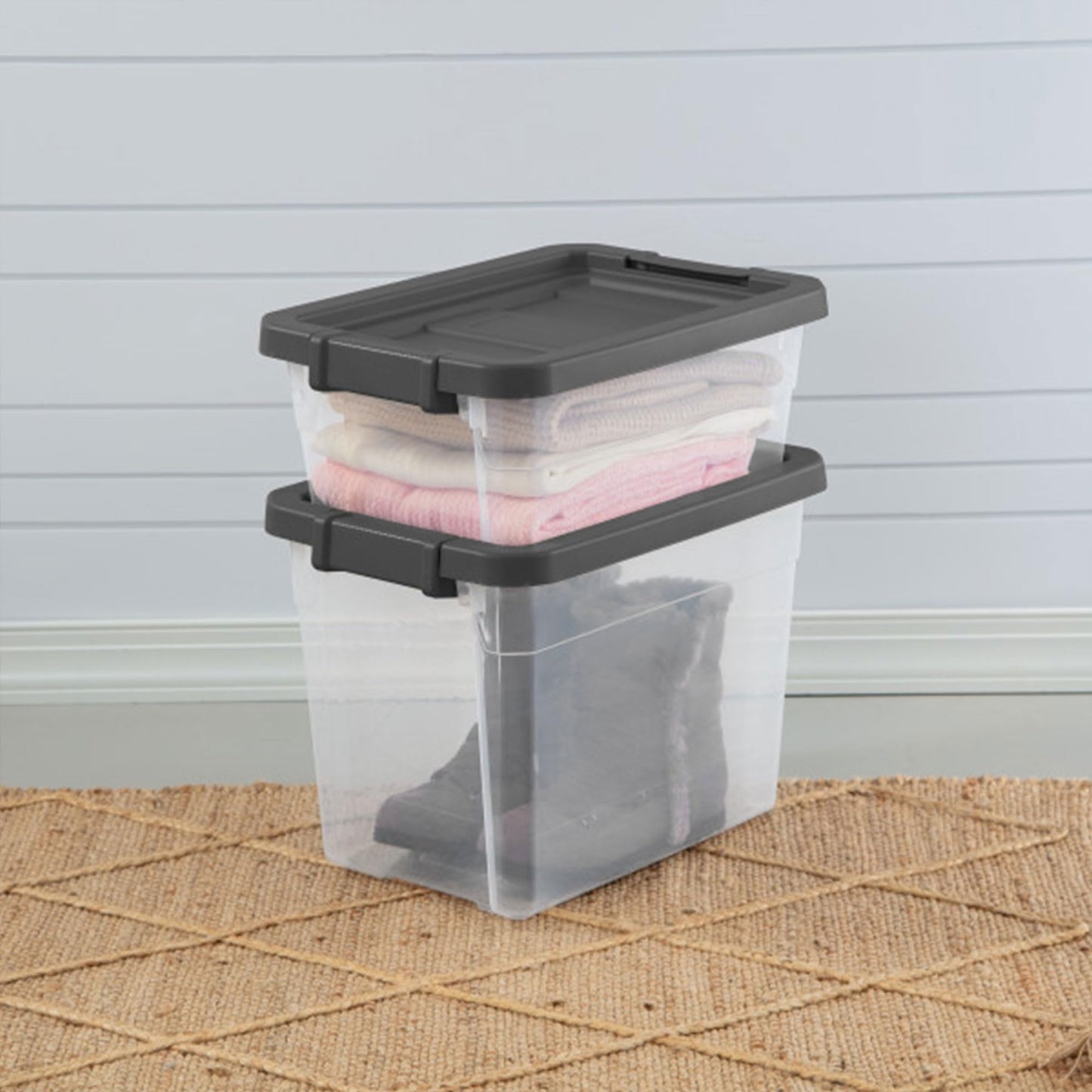 Sterilite 6-Pack Modular Stacker Box, Durable Clear Plastic Storage Bins with Latching Lids, 16 Quart - Stackable Organizing Container Boxes for Closet, Bathroom, and Office