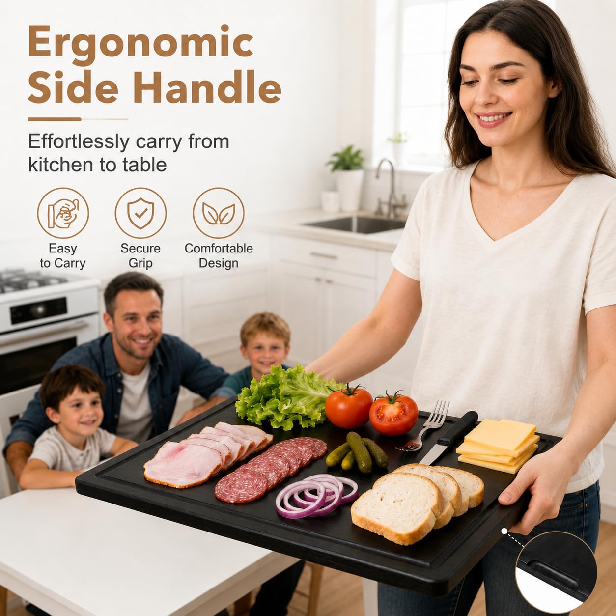 Wood Stove Cover for Electric Stove & Gas Range, 27.56" x 19.69" Black Lightweight Stovetop Cover with Built-In Handles, Juice Groove, Smooth Flat Surface for Extra Counter Space