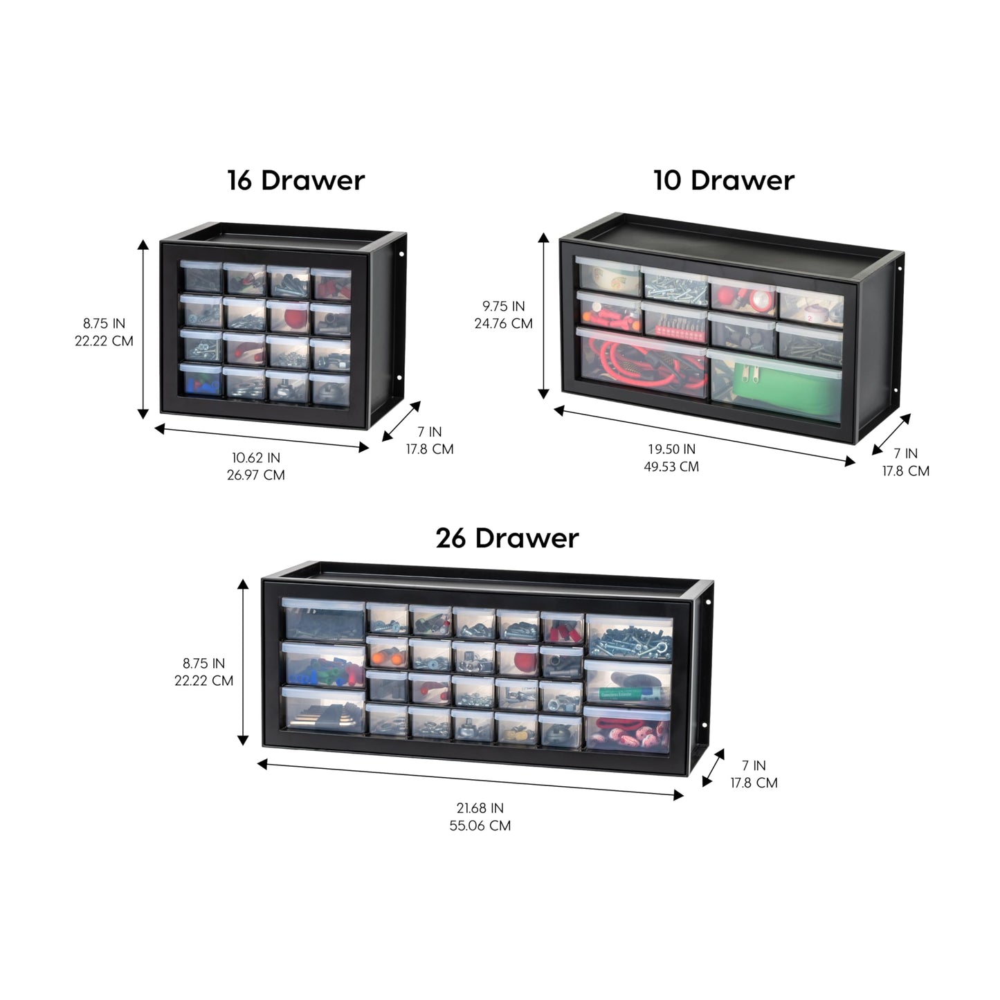IRIS USA 26-Drawer Teacher Toolbox, 2 Pack, Made in USA, Stackable Plastic Storage Drawers for Crafts, Stickers, Crayons, Markers, Beads, Hardware, Building Bricks, Garage Organizer Cabinet, Black