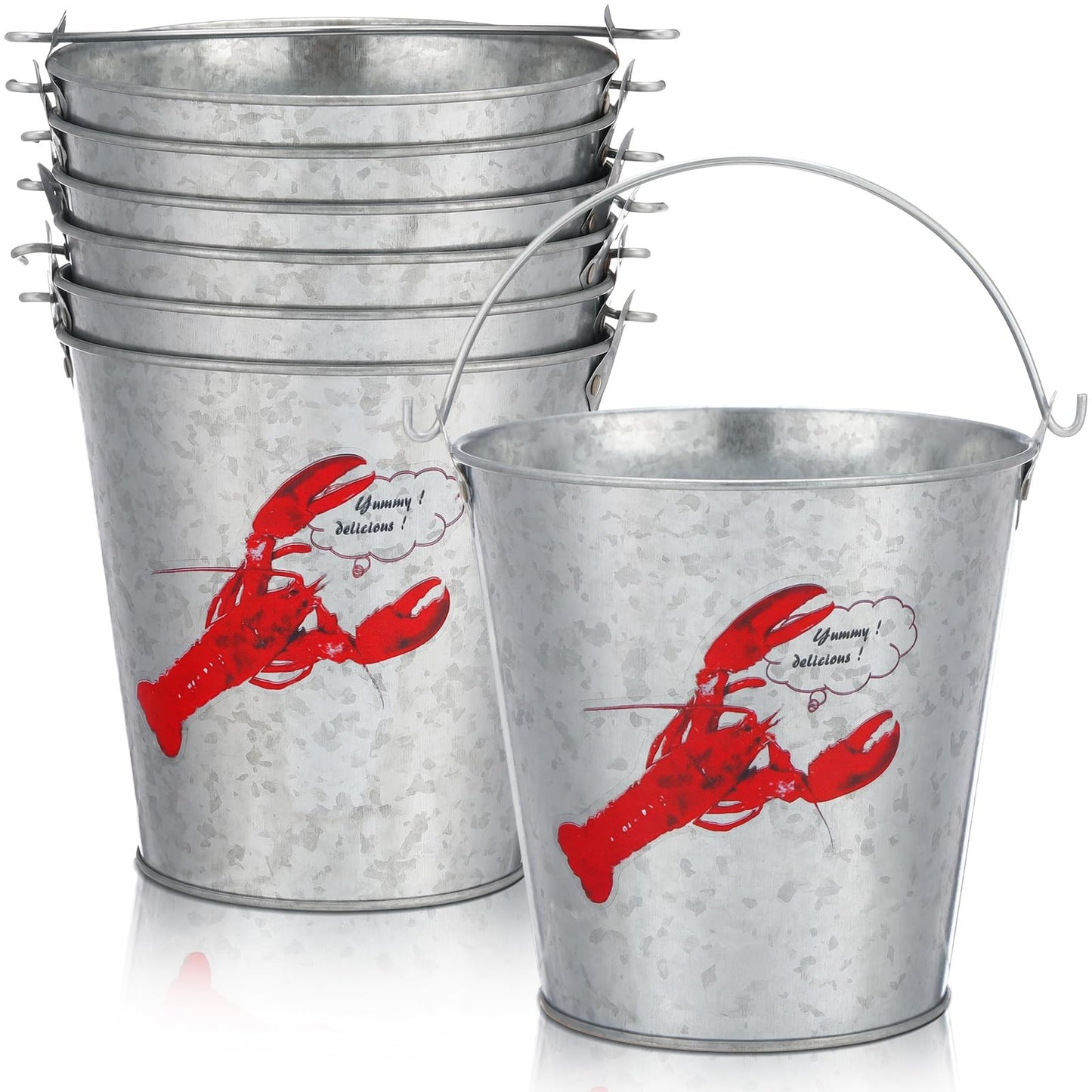 Yungyan 6 Pcs 5 x 4.8 in Crawfish Boil Party Supplies Metal Buckets with Handles Seafood Ice Buckets Lobster Crab Boil Mint Julep Ice Tub Beverage Tub for Seafood Festival Summer Birthday BBQ Picnic