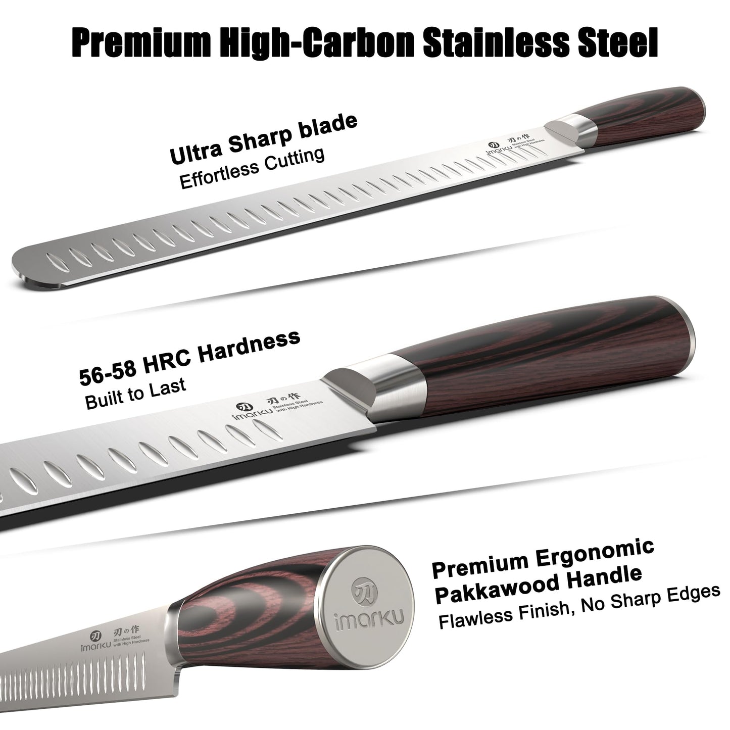 imarku Brisket Knife, 12 Inch Ultra Sharp Carving Slicing Knife for Brisket, BBQ, Turkey, Ham, Ribs, and Roast Beef, Japanese High Carbon Stainless Steel Blade, Ergonomic Pakkawood Handle, Gift Box
