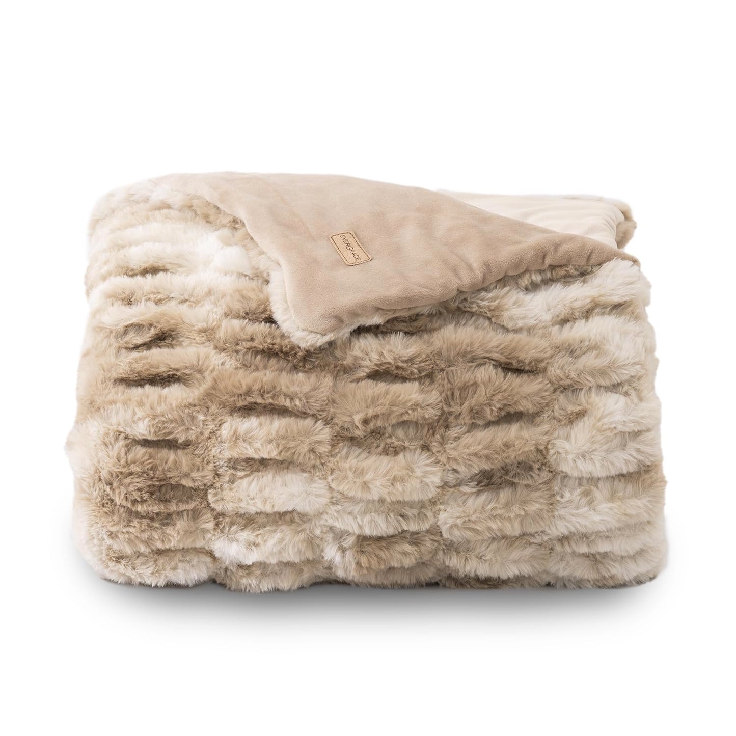 EVERGRACE Luxurious Soft Faux Rabbit Fur Throw Blanket, Cozy Fuzzy Plush Warm Throws for Couch Bed Sofa Chair Home Decor, Ruched Bubble Fluffy Blanket with Reversible Velvet, 60" x 80", Beige