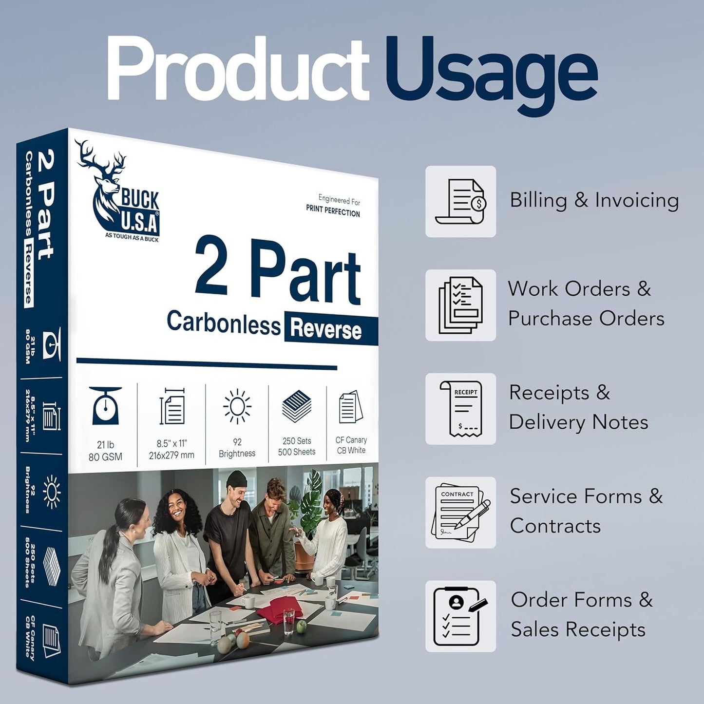 2 Part Reverse NCR Carbonless Paper (5887), 8.5" x 11" Collated Paper, 1 Ream, 250 Sets, 500 Sheets, 92 Bright, CF Canary/CB White - Ideal for Laser & Digital Printers & Perfect for Quality Duplicates
