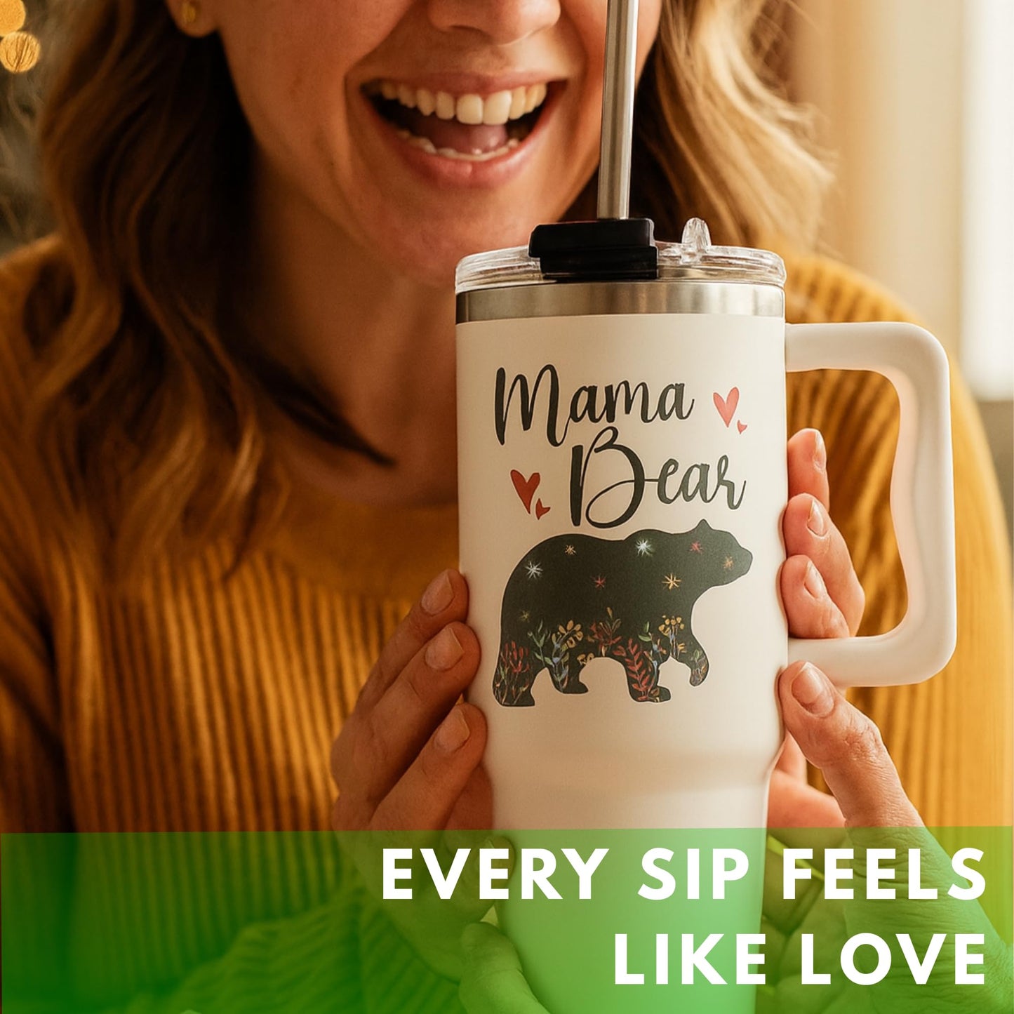Vivulla68 Mama Bear Tumbler With Handle 40oz - Mama Tumbler, Mommy Gifts from Daughter, Momma Gifts, Mommy Coffee Mug, Mom Cup, Momma Bear Birthday Present, Mothers Day Gift Tumblers