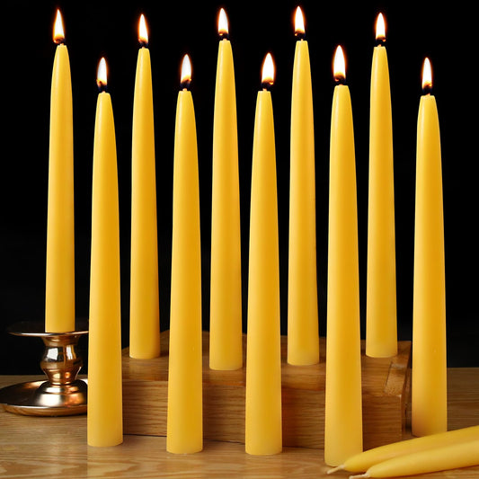 10inch Beeswax Taper Candles 12 Pack Natural Pure Beeswax Candlesticks Smokeless 10 Hour Long Burning Time Tapered Beeswax Candle Sticks Bees Wax Candle for Home Prayer