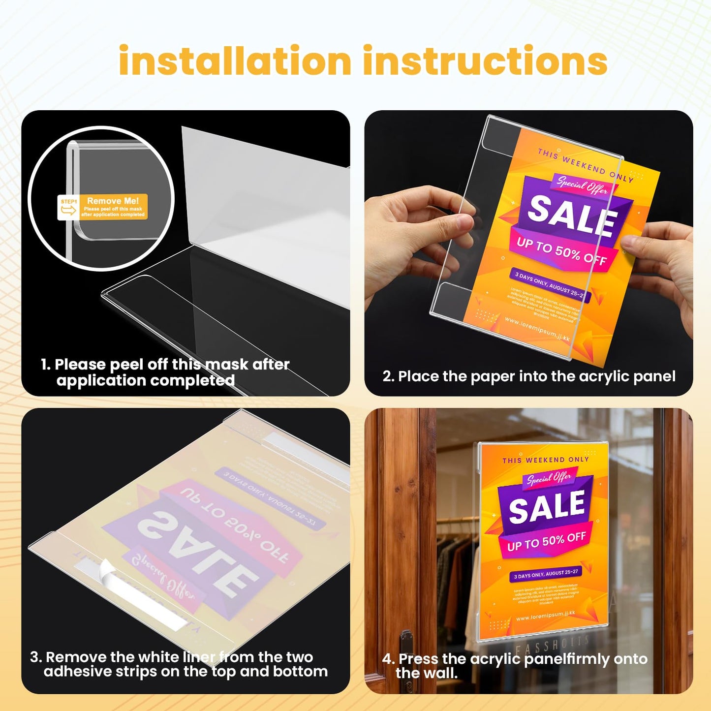 20 Pack Acrylic Sign Holder 8.5 x 11 Wall Mount, Clear Wall Signs Photo Menu Flyer Display Holders, Plastic Paper Picture Acrylic Frames for Office Home Restaurant Business Store (with Adhesive Tape)