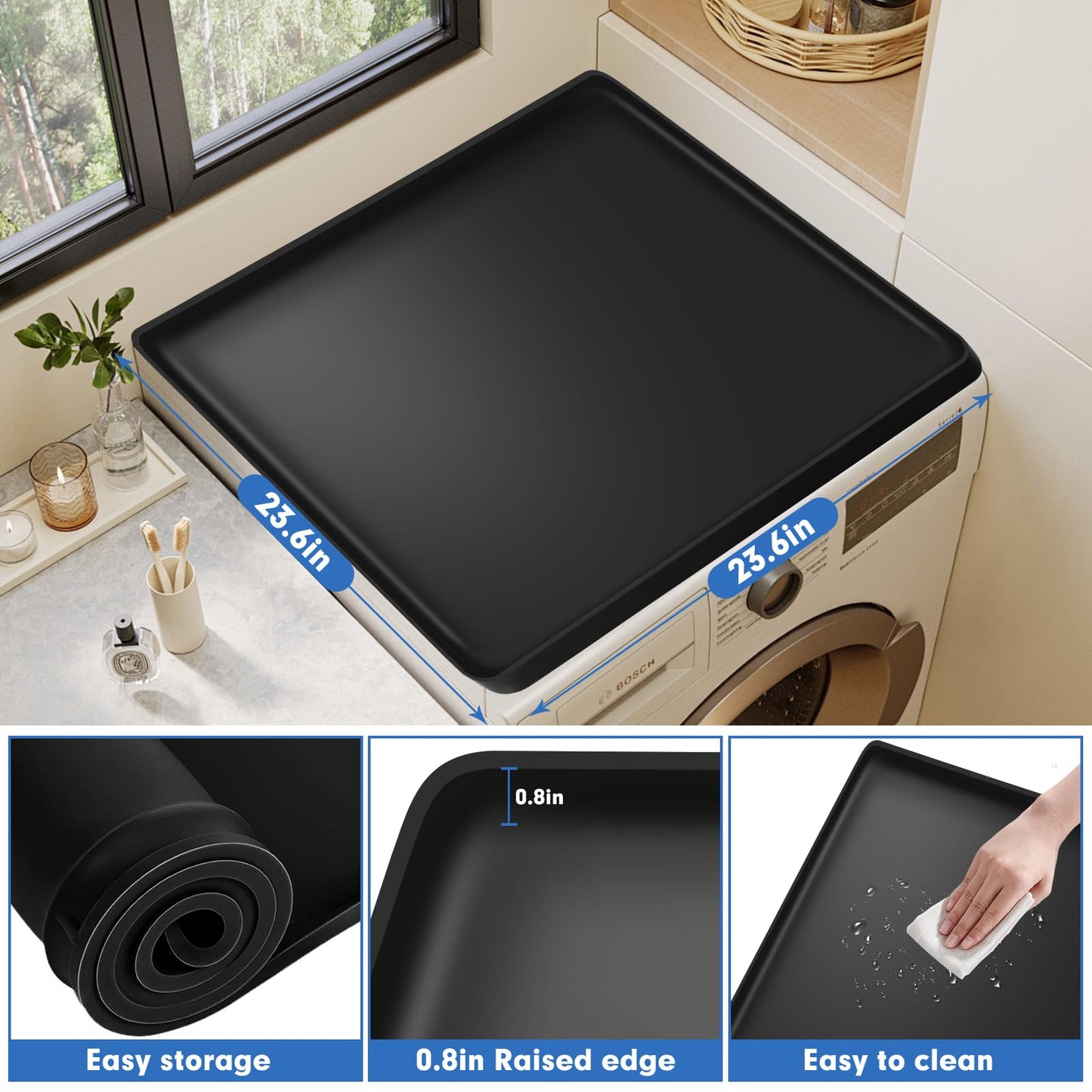 Ailahloe Mini Fridge Stand with 23.6'' Silicone Mat (11.4"-12.6" High), 4 storage Feet Adjustable Base Tray Anti-Vibration for Mini Refrigerator Stand Washing Machine Stand, Max Load 340LBS