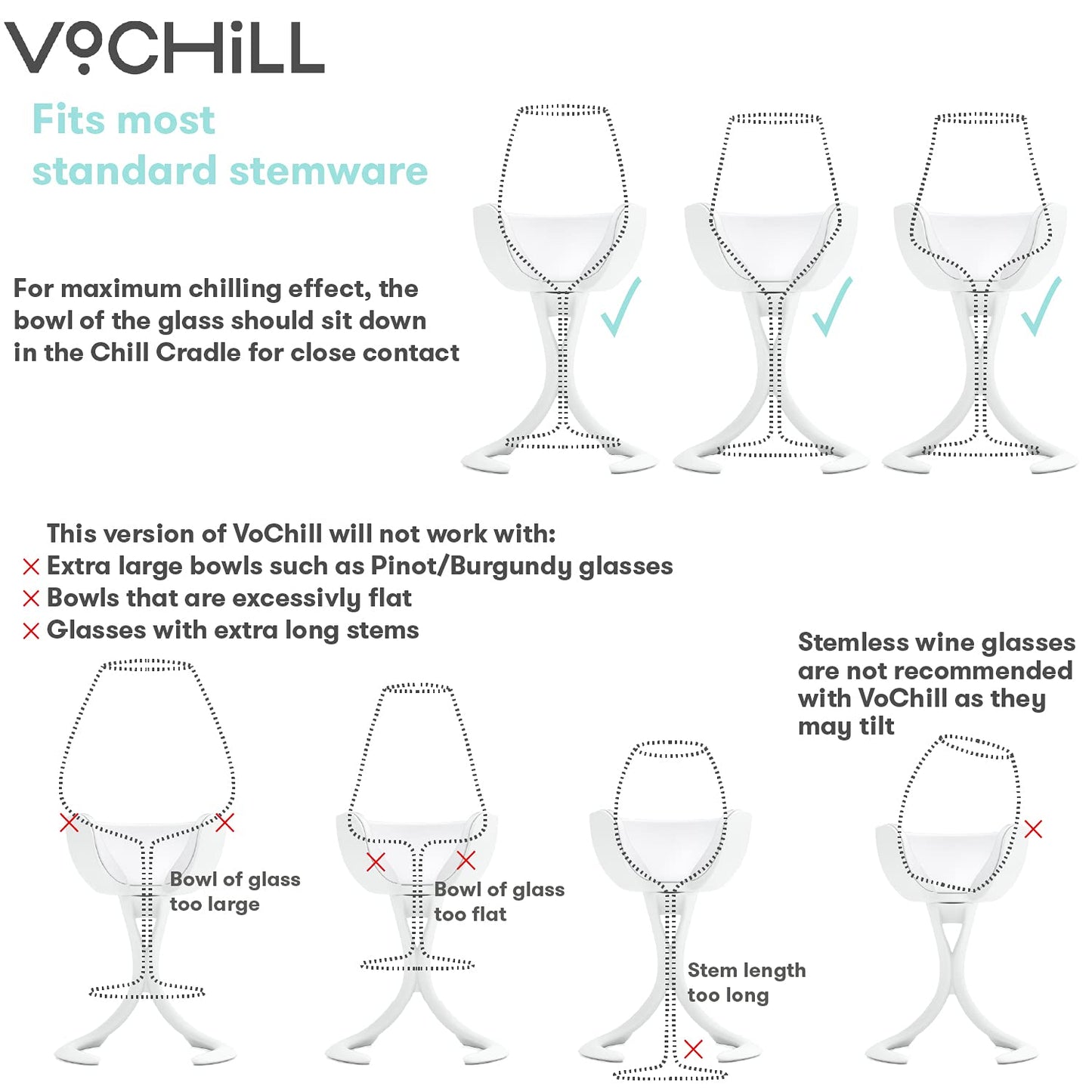 VoChill Stemmed Wine Glass Chiller | Made in USA | Radically cool wine tool – keeps wine perfectly chilled in your glass | Refreezable Chill Cradle actively chills (Blush, Single VoChill)