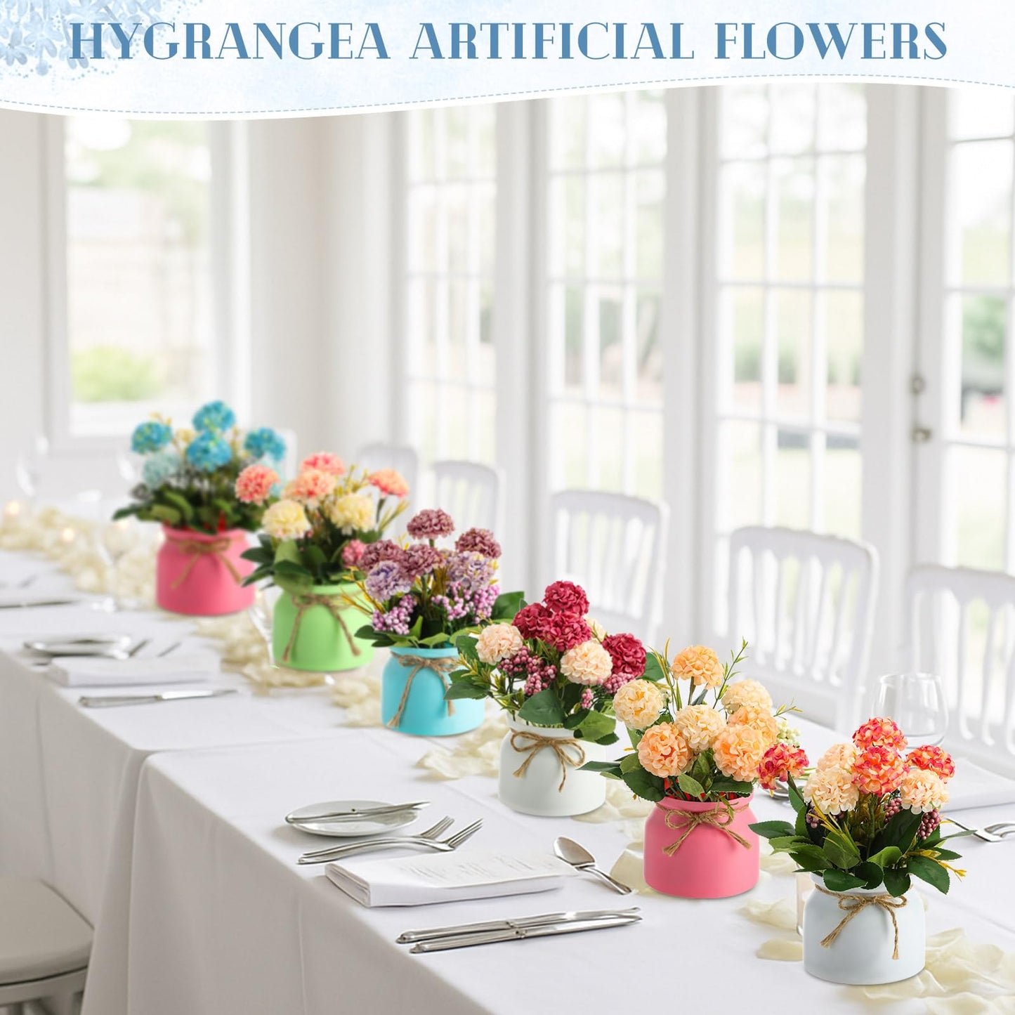 Suncalla 12 Pcs Hydrangea Artificial Flowers in Vase Artificial Hydrangea Potted Small Fake Flowers Table Centerpiece Decoration Arrangement Faux Floral Indoor for Mom Wedding Home Office