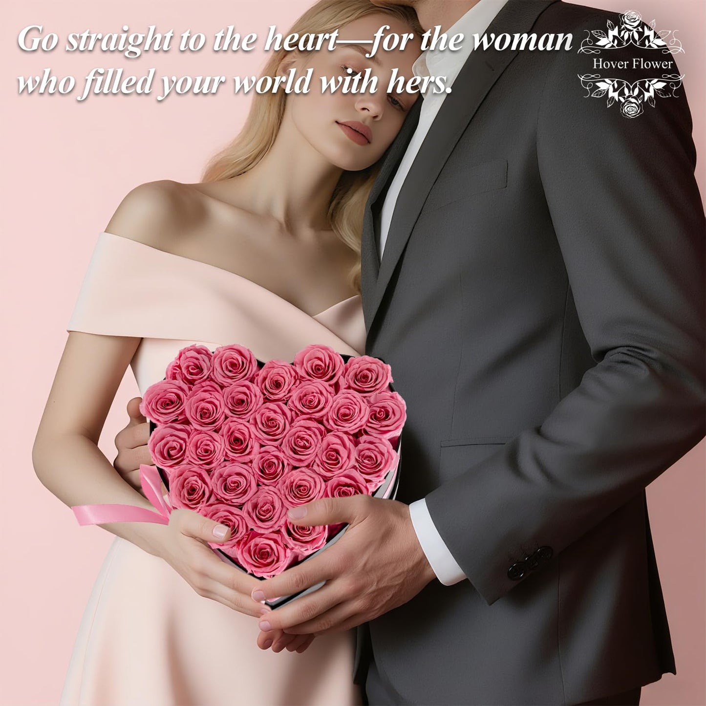 Hover Flower 27 Forever Preserved Flowers in a Box, Vanlentines Day Gifts for Her, Eternal Roses Flowers for Delivery Prime, Birthday Gifts for Women Mom Grandma Wife (Pink)