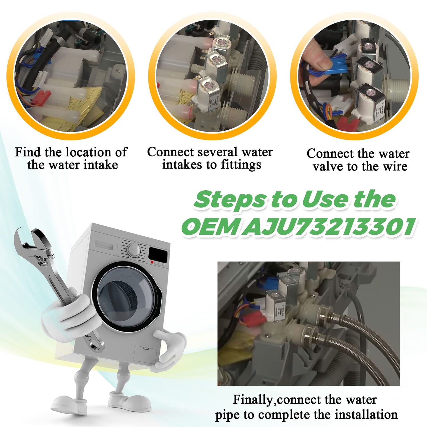 0EM AJU73213301 AJU75152601 5221ea1008f Washer Water Inlet Valve【2025】- AP6308239 Replaces for Kenmore LG Washers wt5680hva wt5270cw wt7200cw wt7200cv wt1201cw WT5001c* wt4801cw Water Inlet Valve