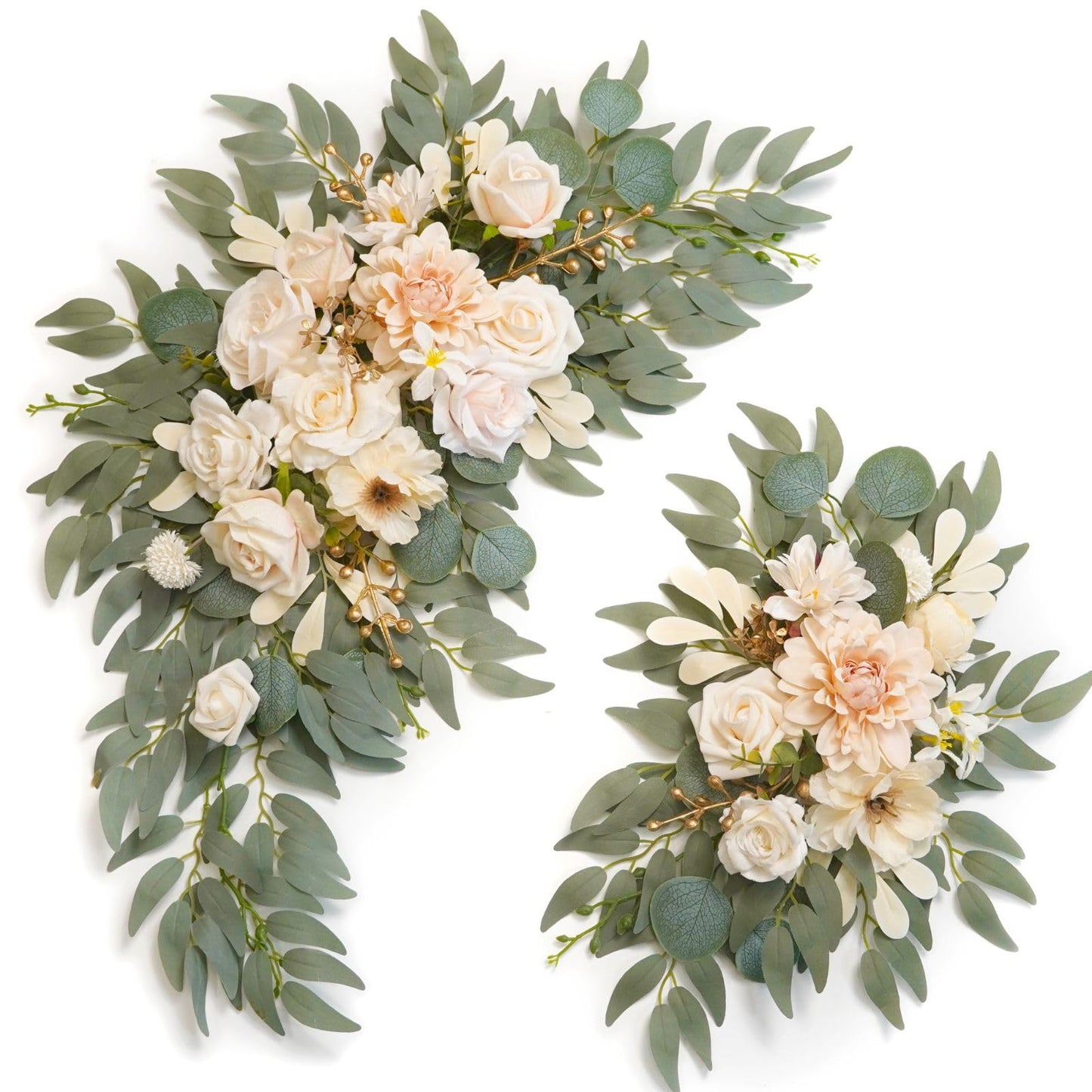 Piklado Faux Flower Swag Set of 2 for Wedding Welcome Signs Floral Swag Wedding Reception Ceremony Signs Decor (Champagne & Cream)