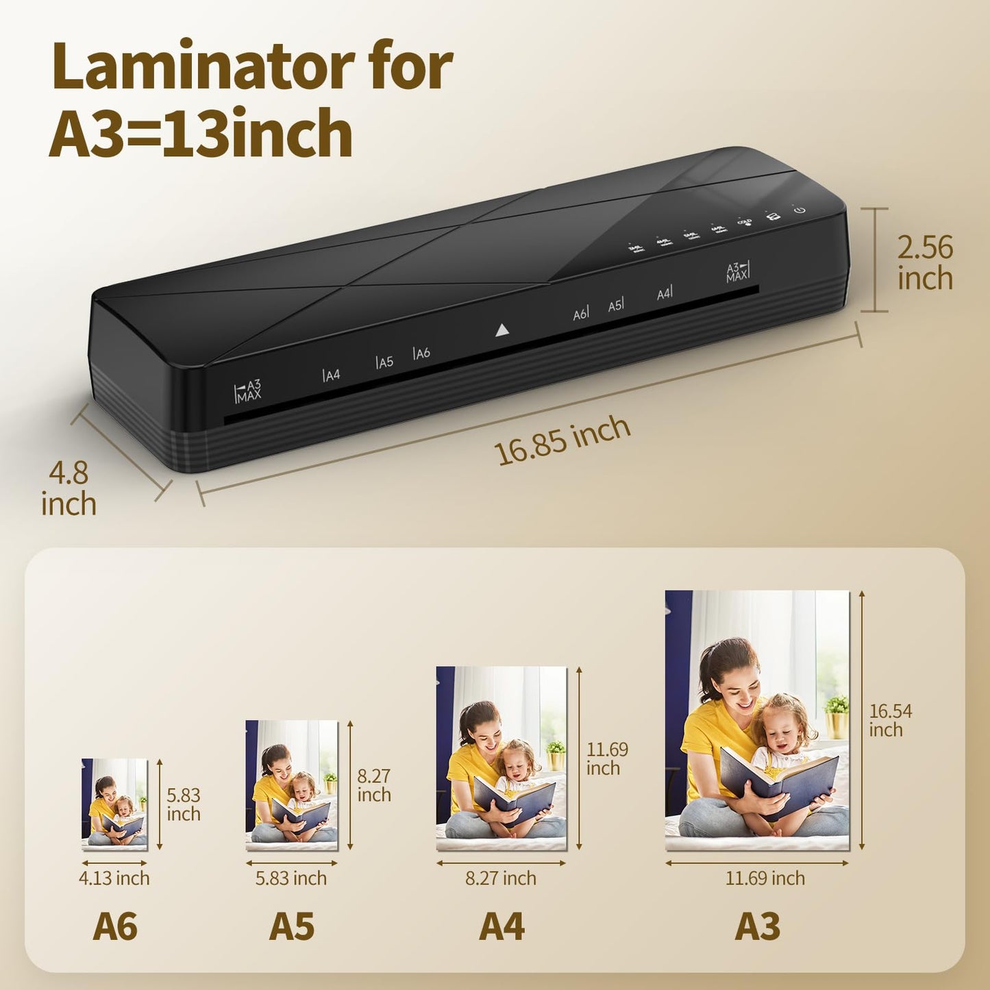 Crenova Laminator Machine 13 inch,Laminator Touch Screen with 50 Laminating Sheets, 60s Quick Warm Up Auto Off, Hot and Cold Laminator ABS Jam Free, Laminator for Home Office School, Black