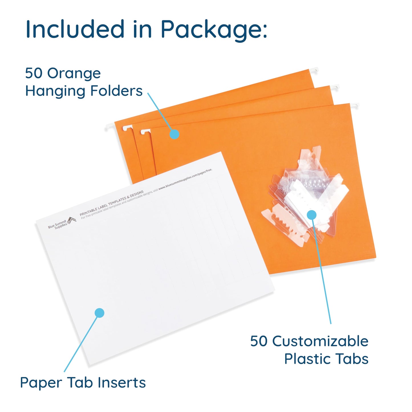 Blue Summit Hanging File Folders, Letter Size, Orange, Great for Organizing and Easy File Storage, 50 Per Box