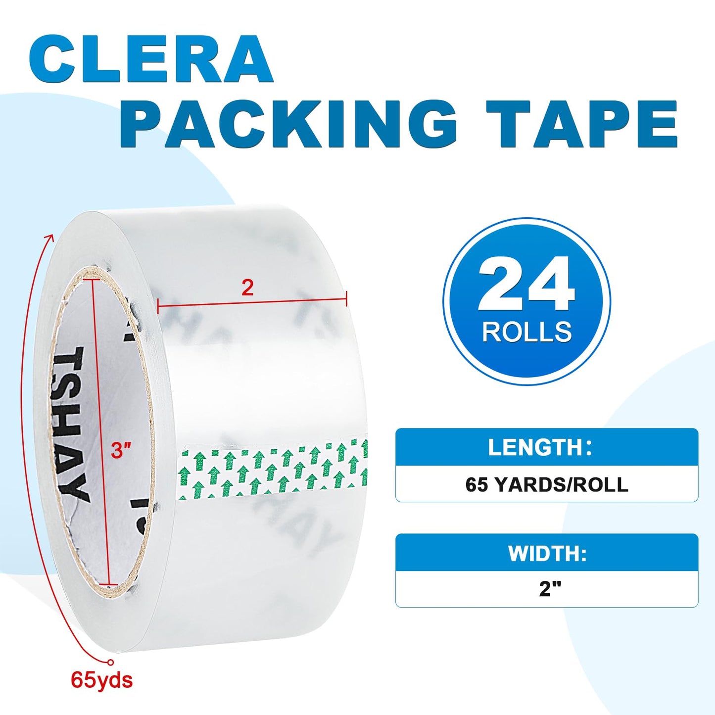 TSHAY Packing Tape, 24 Pack Heavy Duty Shipping and Moving Packing Tape, Clear, Packing and Moving Supplies, 2.0 inch Wide, 65 Yards Per Roll, Total 1560 Yards