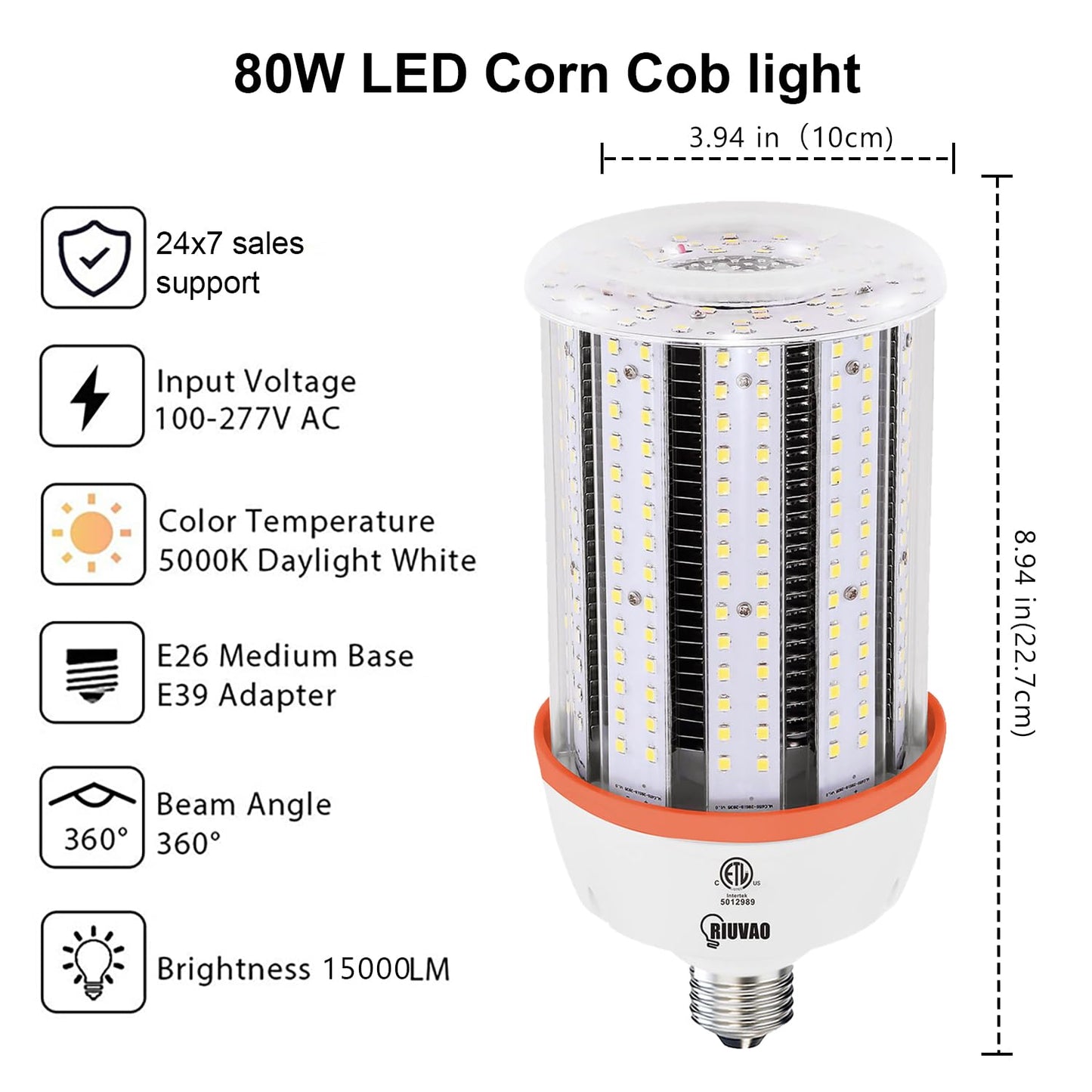 1200W Equivalent Led Corn light bulbs,18000 Lumen LED Corn Bulb 120W 5000K Daylight White Lamp,E26/E39 Medium Mogul Base,2-Pack Large Area Lights For Outdoor Indoor Warehouse Garage High Bay Lighting