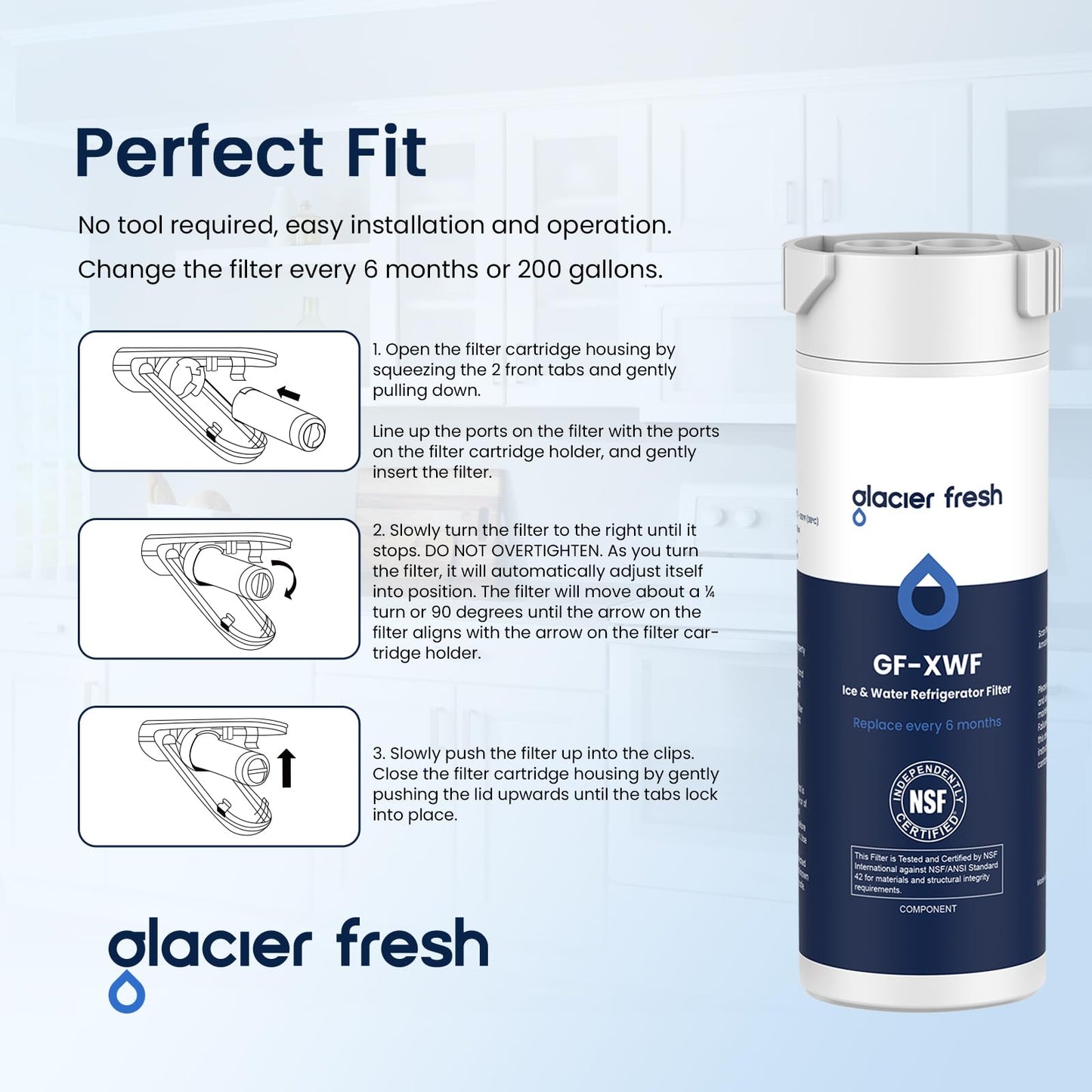 GLACIER FRESH XWF Replacement for GE XWF Refrigerator Water Filter Pack of 4 (Not XWFE)