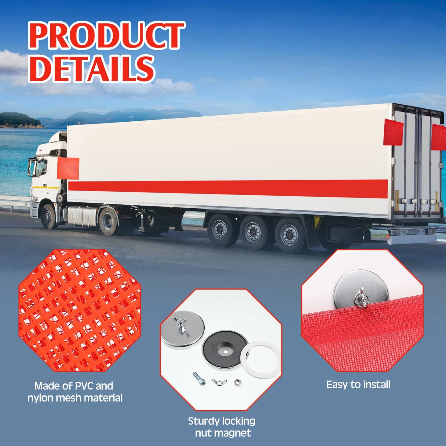 12 Pieces Safety Warning Flags and Magnets Kit Red and Orange Mesh Magnetic Wide Load Flags Bulk with Wire Loop 18 x 18 Inch for Trucks, Trailers, Pedestrian Crossings and Oversized Loads