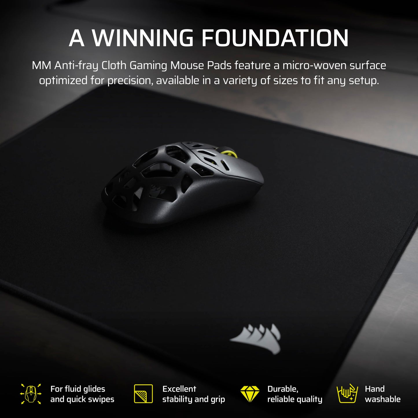 Corsair MM Anti-Fray Cloth Gaming Mouse Pad – XXXL (1220 x 590mm), Precision Micro-Woven Surface, Non-Slip Natural Rubber Base, Stitched Edges – Black