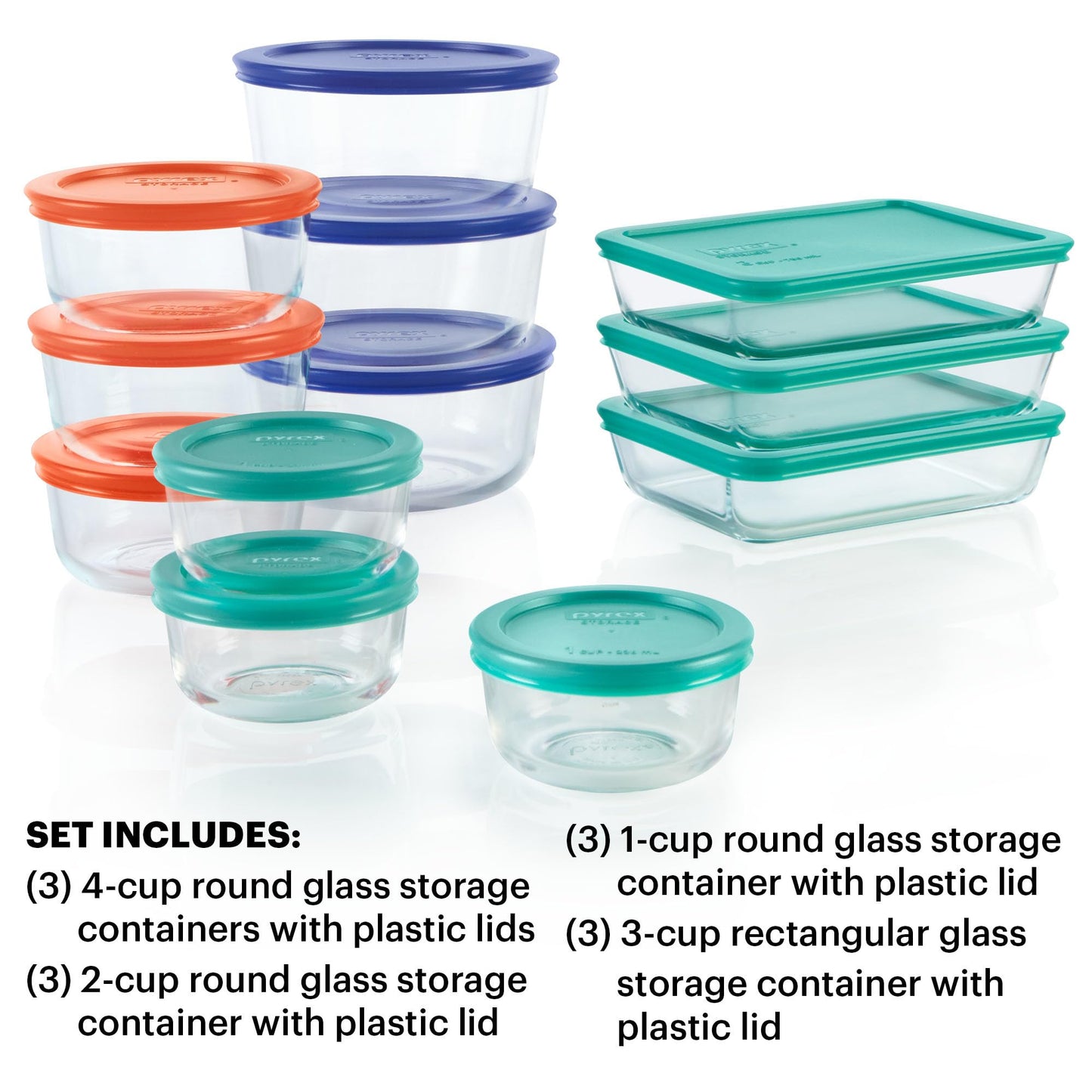 Pyrex Simply Store (12-Pack) Glass Food Storage Containers Set, (1, 2, & 3 Cup) Meal Prep Containers with Plastic BPA-Free Lids, Dishwasher & Microwave Safe