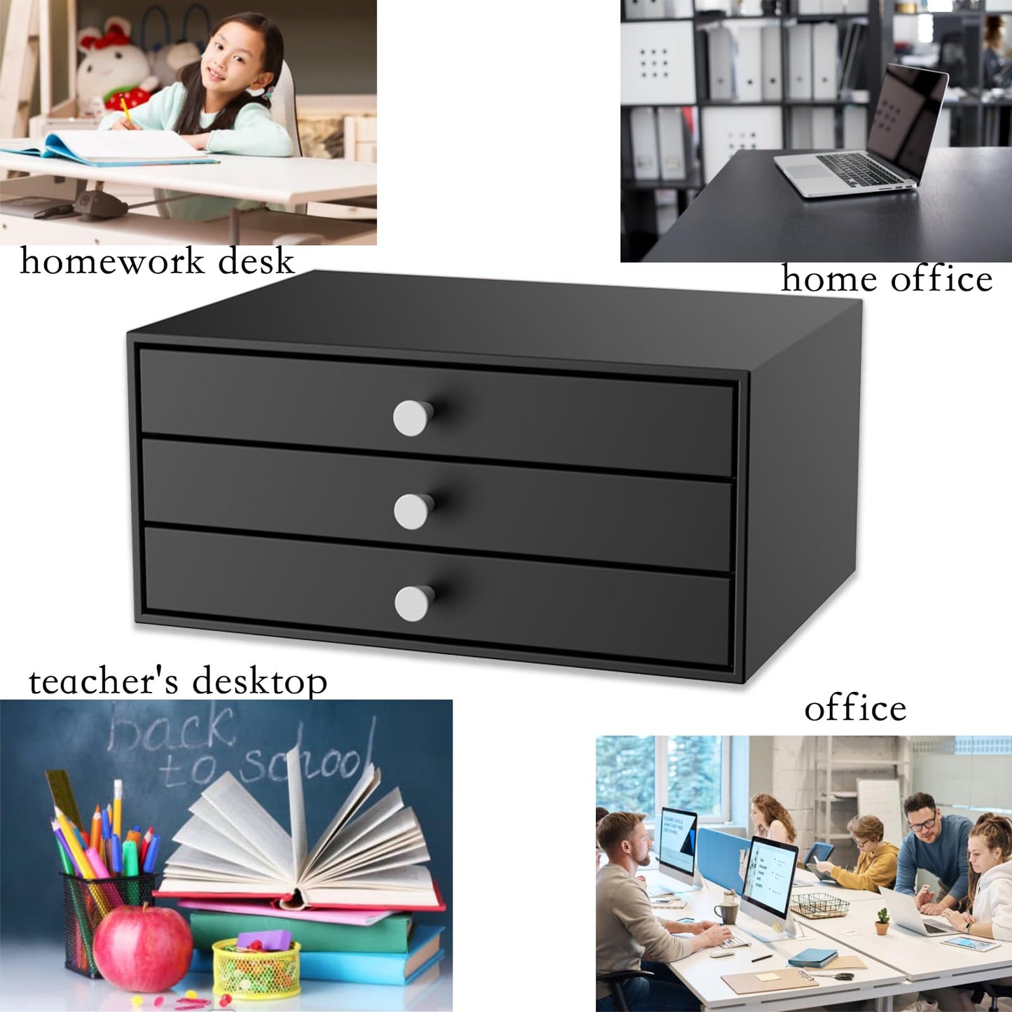 Svartur Metal Desk Top Drawers, Small Table Organizer with 3-Drawer Storage Organizer for A4 File, Desk File Storage Organization for Office, Home, No Assembly Required, Black