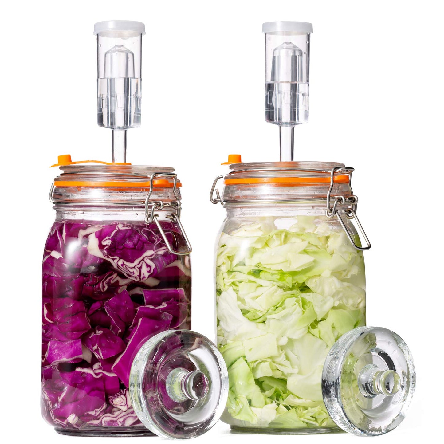 JILLMO Wide Mouth Glass Fermentation Jar with Airlock & Glass Weight, 1.5L Fermenting Jar for Sauerkraut, Kimchi, Pickles & More,Pack of 2