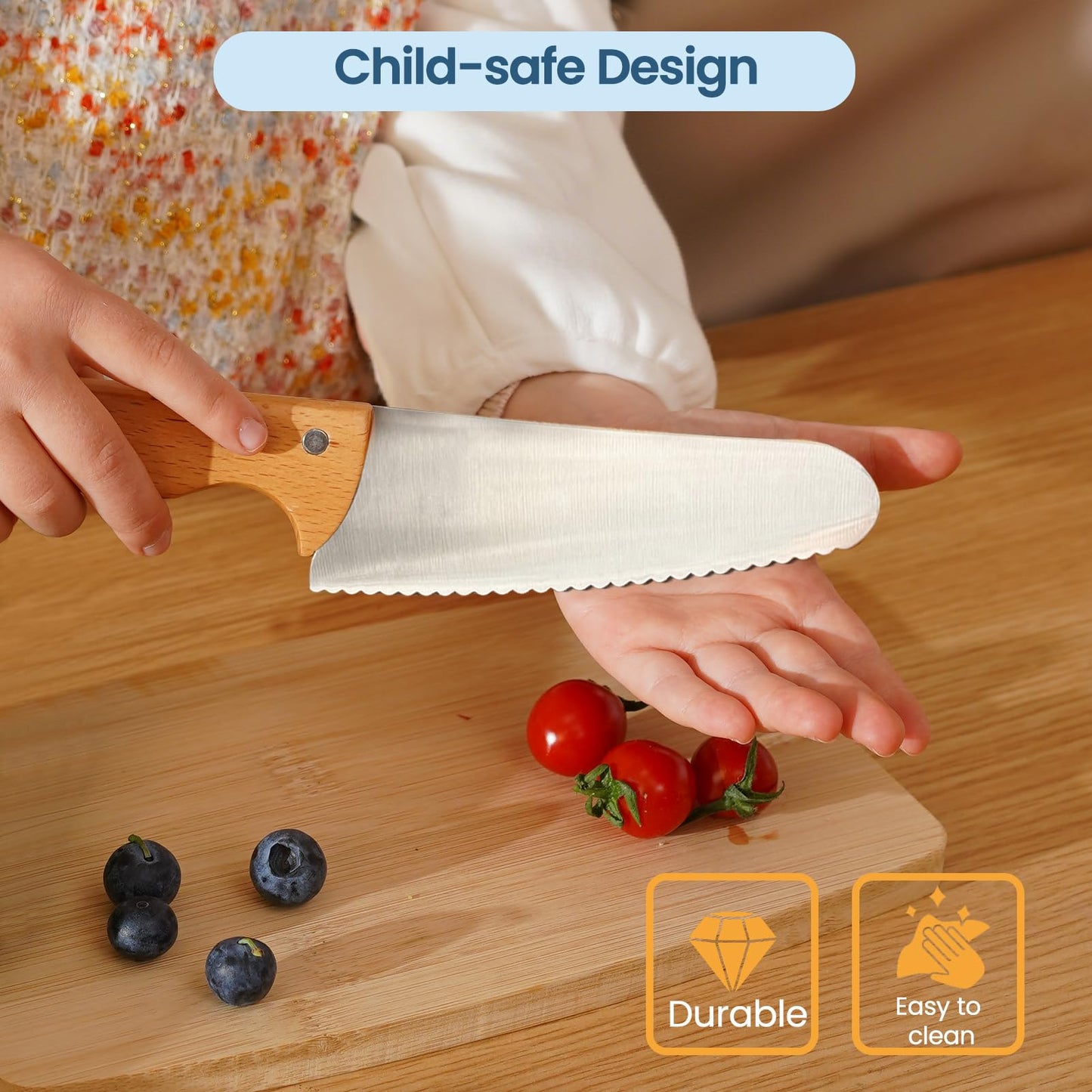Kibbidea Kids Knife Set for Real Cooking, 4pcs Safe Kitchen Knives for Beginners, Food-grade Stainless Steel Blades for Cutting Chopping, Child First Starter knife, BPA-free (Silver)