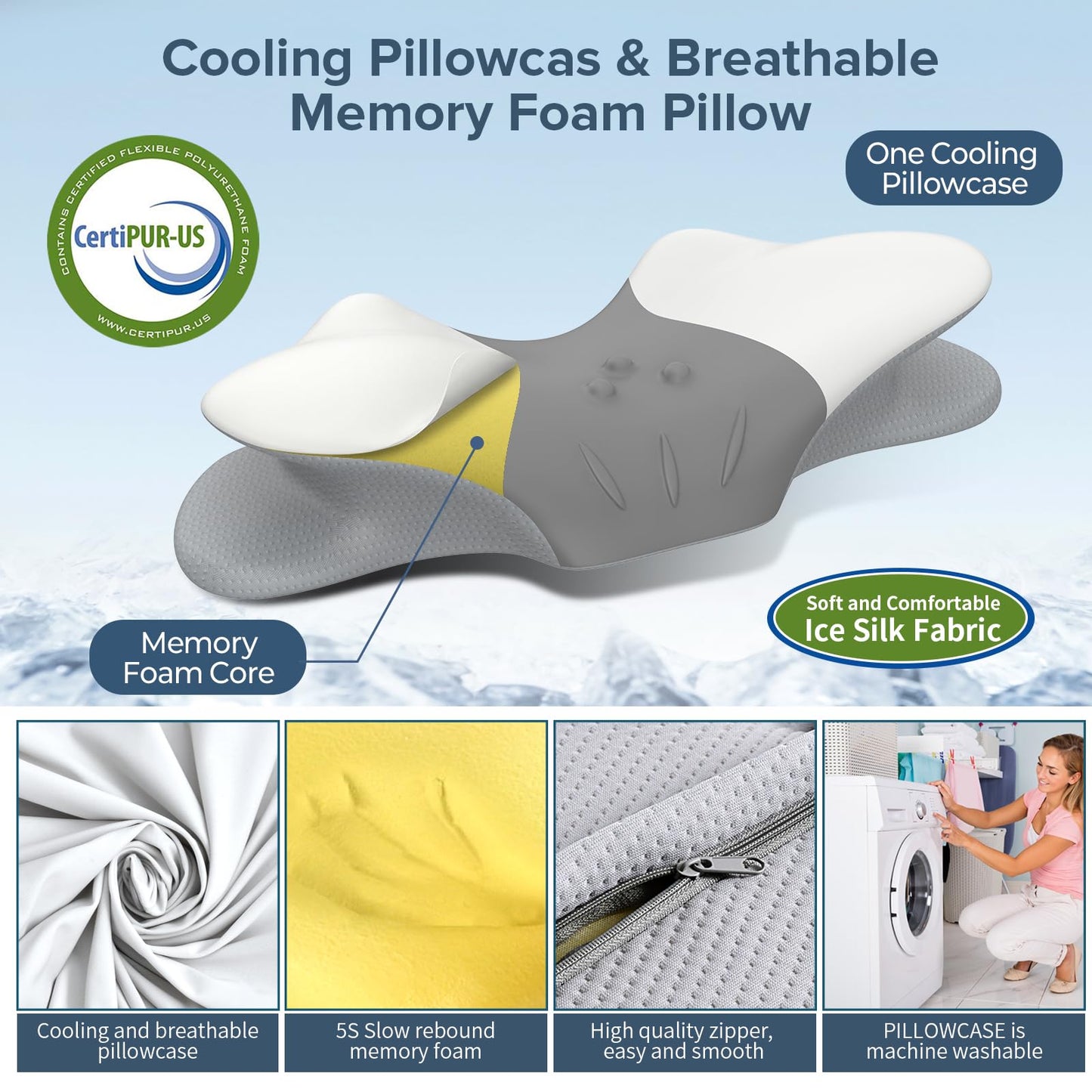 beslovo Cervical Neck Pillow for Pain Relief, Ergonomic Side Sleeper Pillow for Sleeping, Orthopedic Neck Support Contour Memory Foam Pillow for Side Back Stomach Sleepers, Ideal for Office Travel