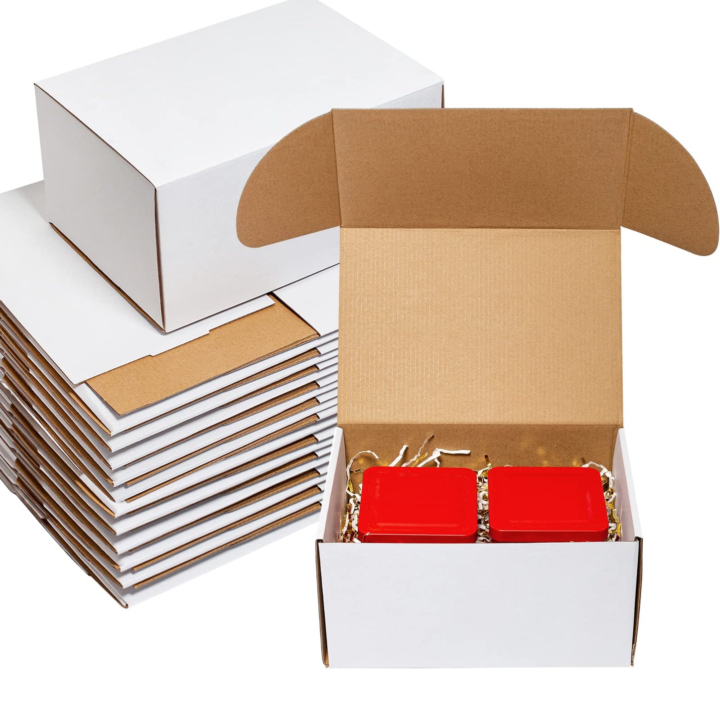 Wowxyz 10x7x5" 25 Pack Shipping Boxes - White Corrugated Cardboard Mailing Boxes for Small Business - Flat Empty Literature Mailer Packaging Supplies
