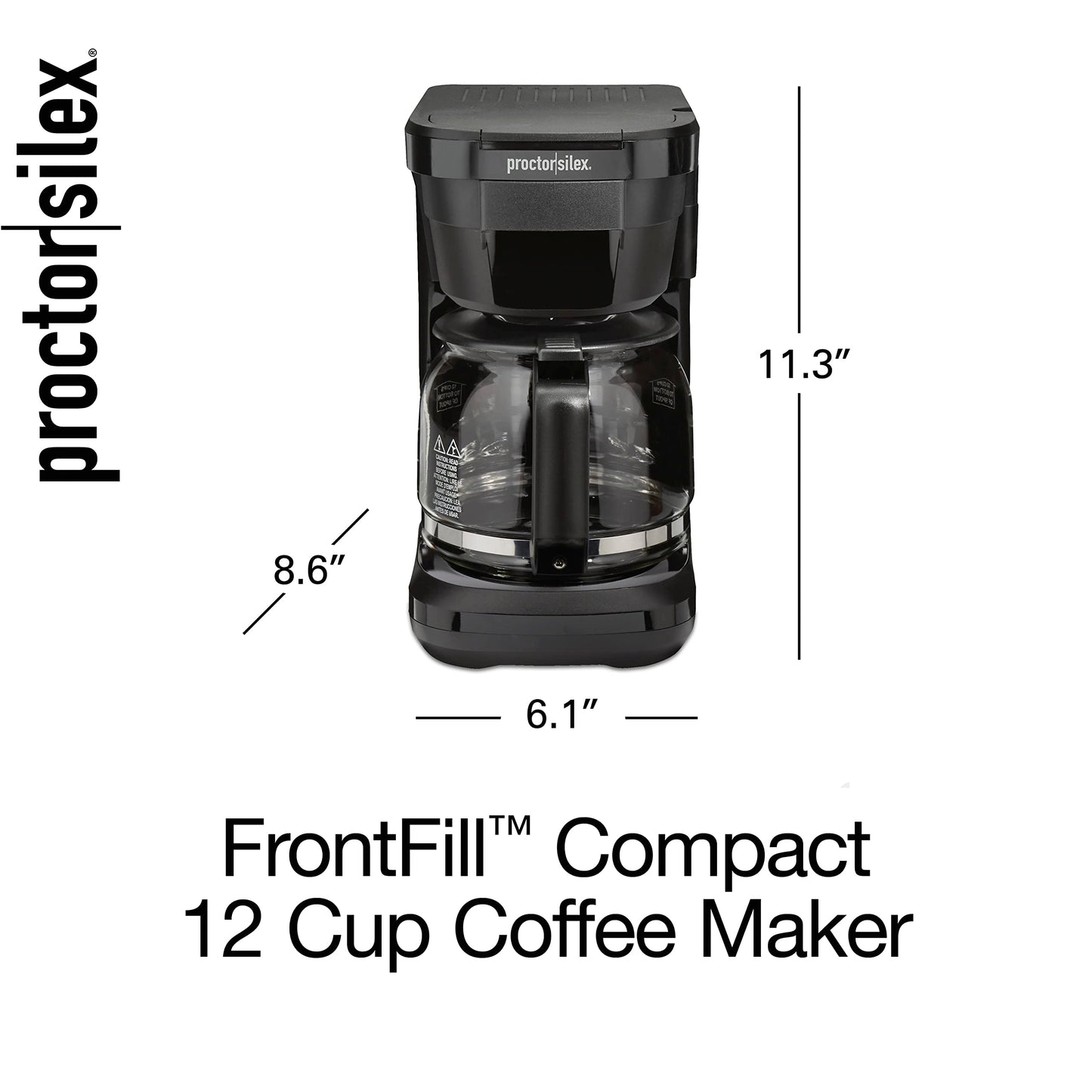 Proctor Silex FrontFill Drip Coffee Maker, 12 Cup Glass Carafe, Black and Silver (43680PS)