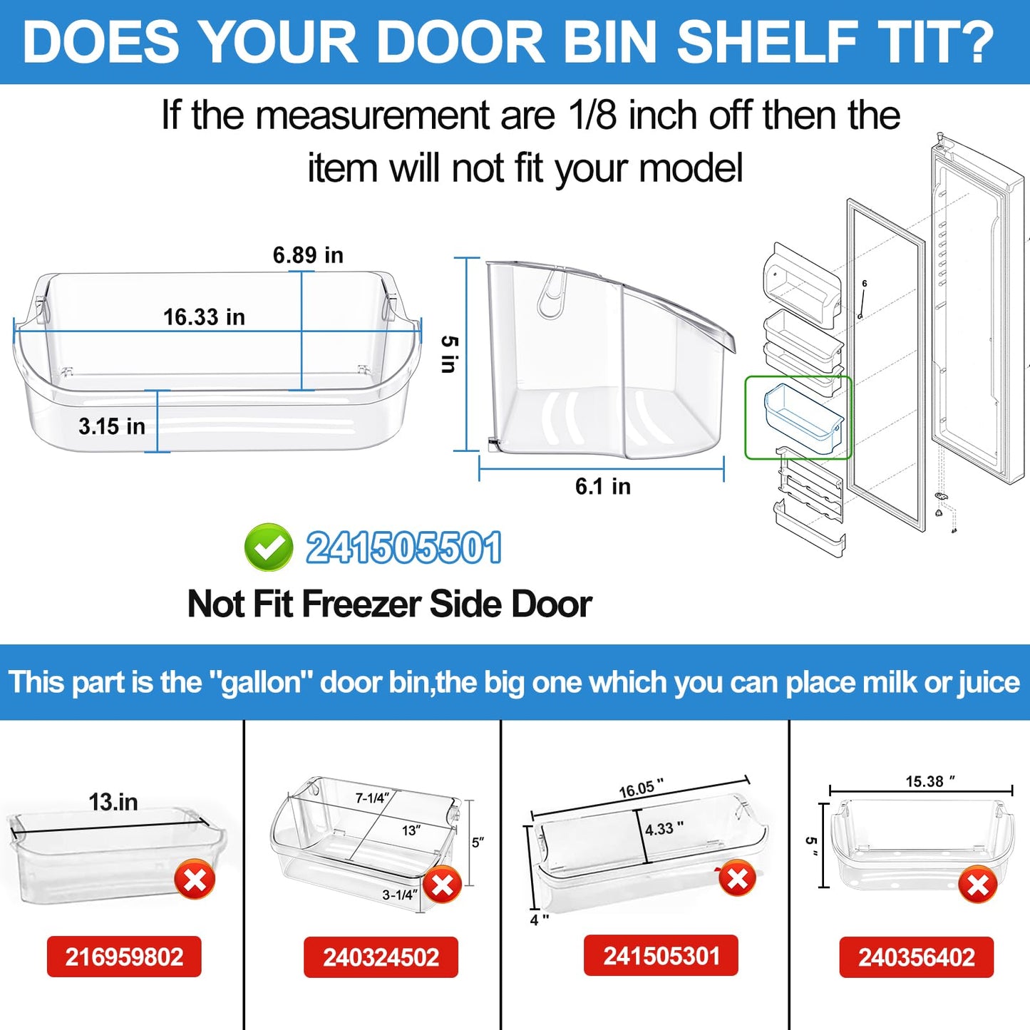 UPGRADED 241505501 Refrigerator Door Bin Compatible with Frigidaire Door Shelf Replacement Parts 241505500 FFSC2323TSA FFSC2323TS0 LFSC2324VF6 FGSC2335TFB FGSC2335TF0 FGSC2335TFA LGHK2336TF0 Door Bin
