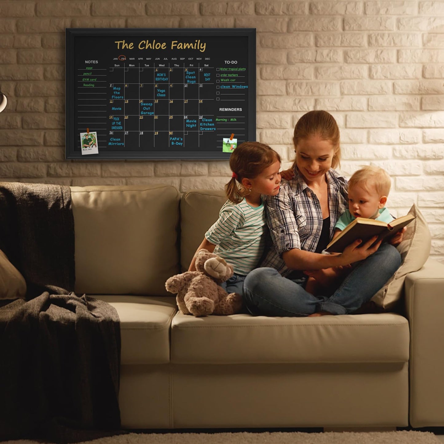 Magnetic Chalkboard Calendar, 17.7" × 23.6" Monthly and Weekly Calendar Chalk Board for Wall, Family Planner,Black(Family-HB-4560)