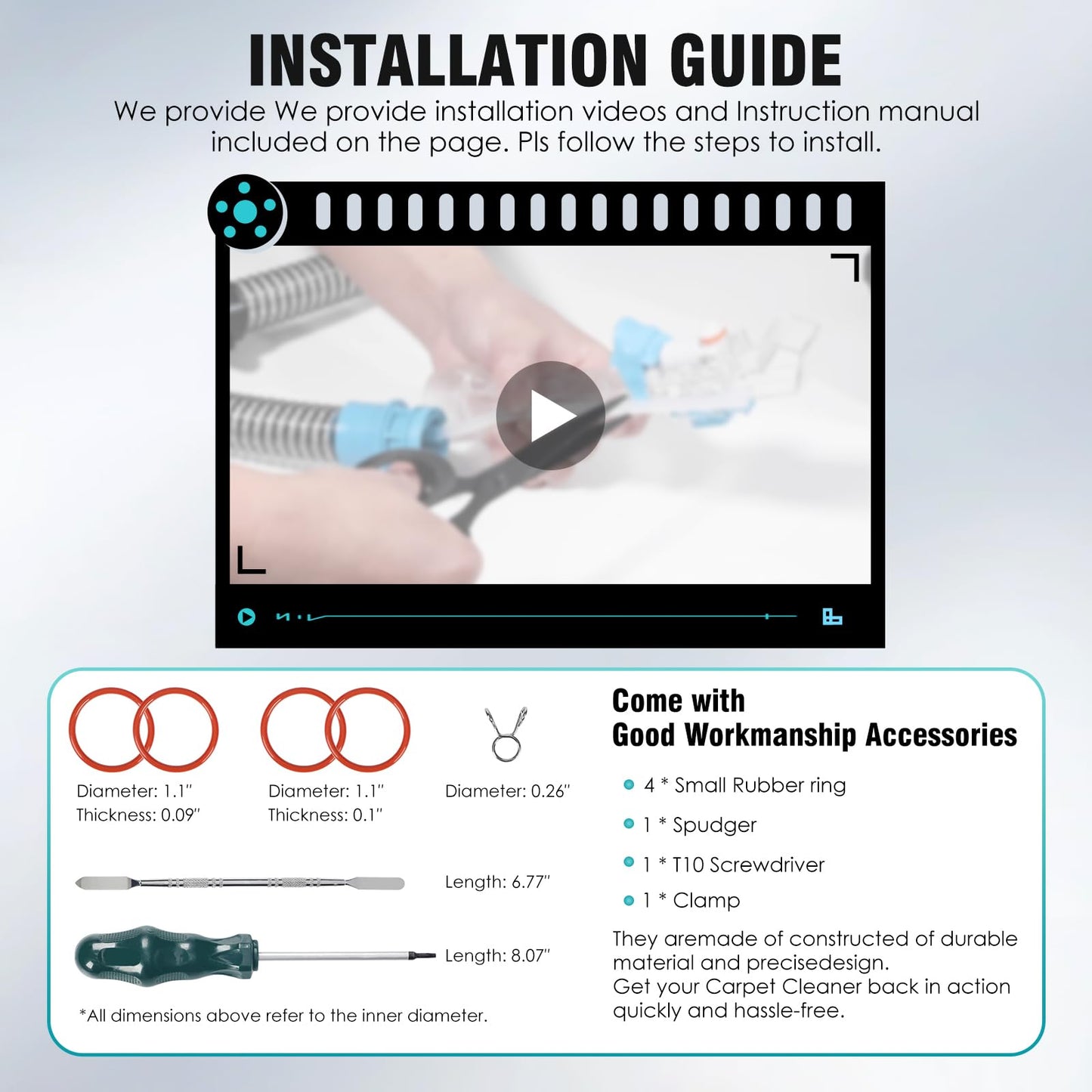 Vacuum Hose Replacement Parts Compatible with Shark StainStriker Portable Carpet Cleaner PX201, PX251, PX202, PX221, PX221BRN, PX202BRN, 59" Carpet Cleaner Hose Vacuum Parts & Handle Attachment