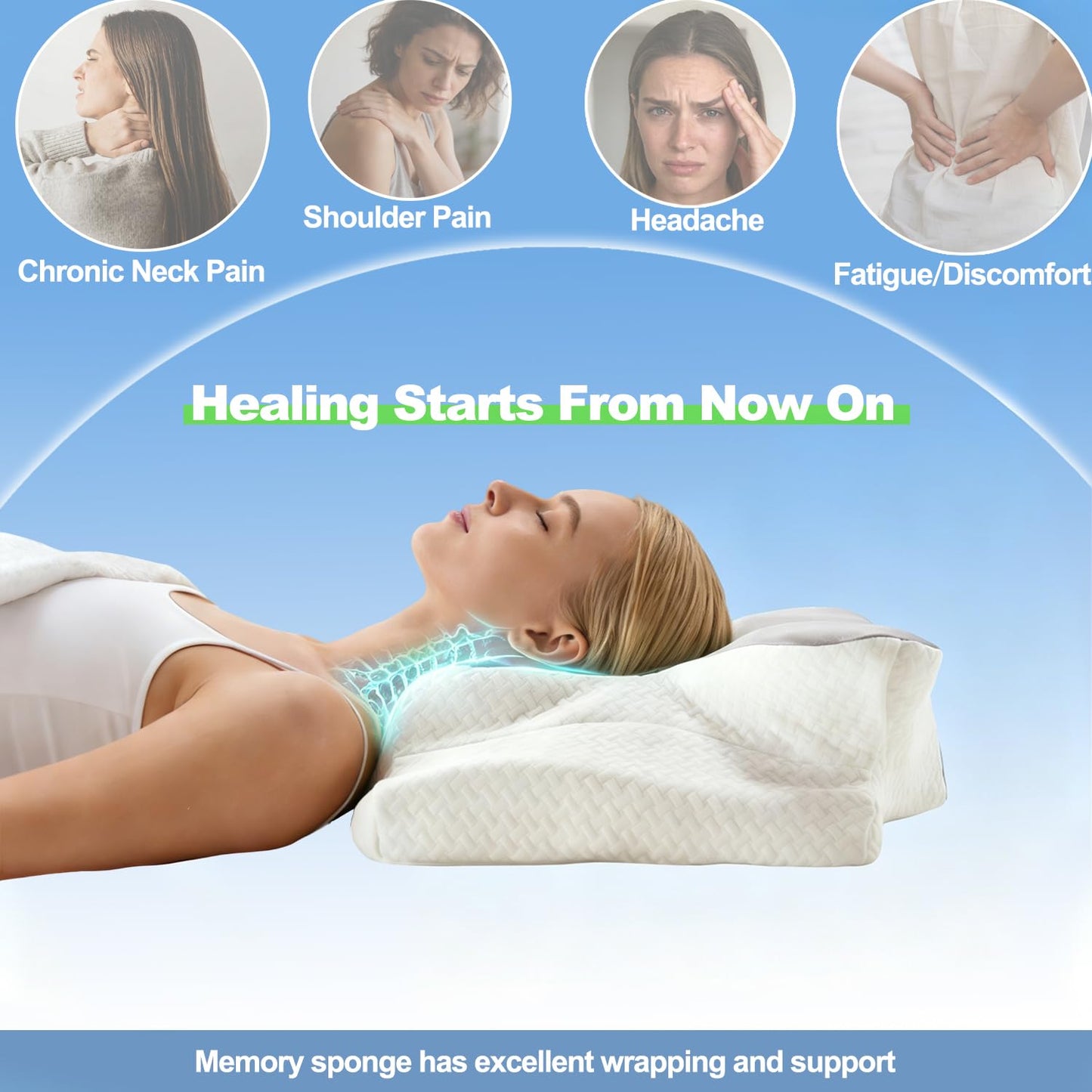 Ergo Cervical Neck Pillow for Deep Sleep – Ergonomic Neck Pain Relief Pillow, Orthopedic Contour Memory Foam Support, Odorless, Cooling Breathable Pillowcase, Promotes a Healthy Sleep Position