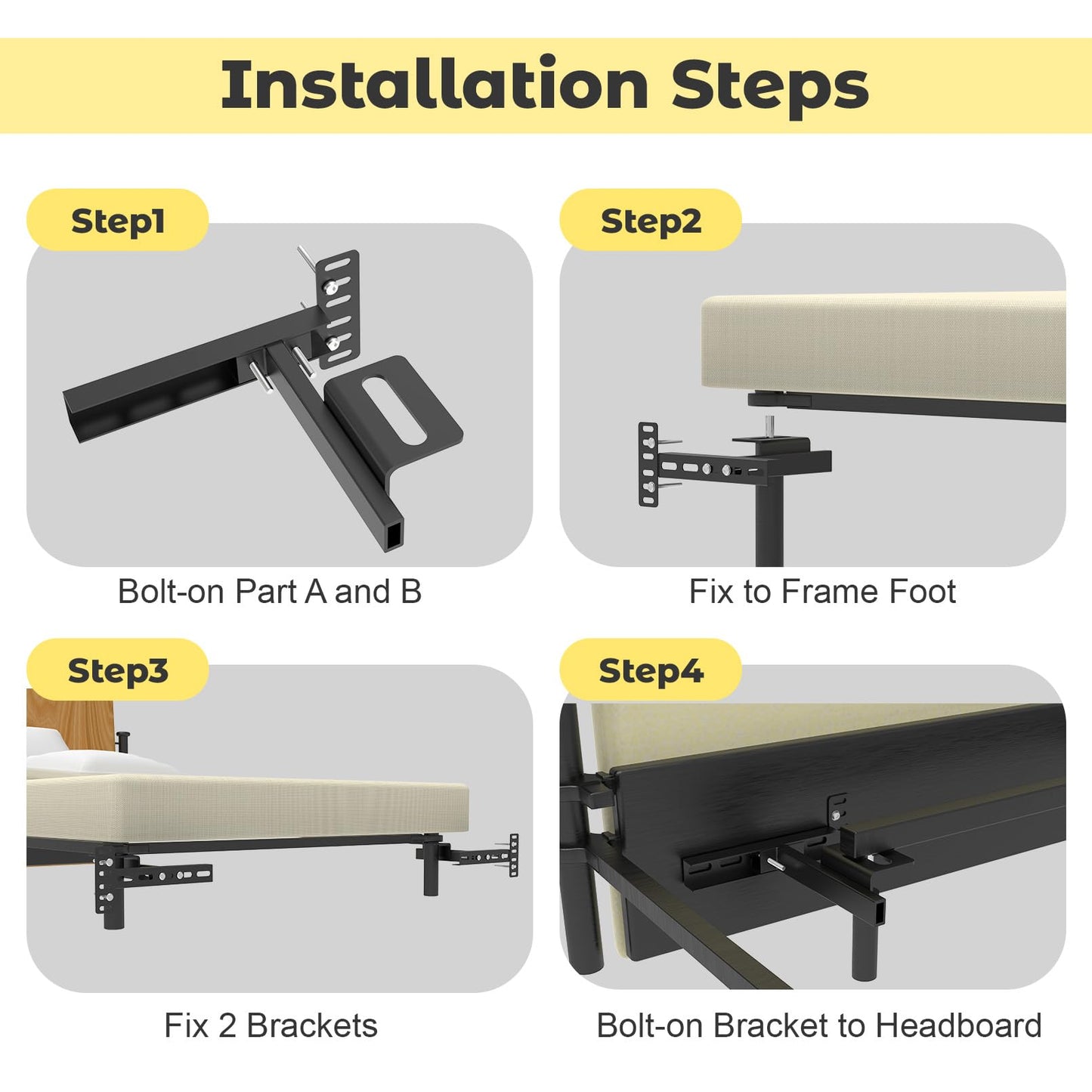Headboard Brackets for Metal Bed Frame, Universal Adjustable Brackets for Headboard with Footboard Extension Kit Fit Twin Full Queen King, Matte Black 2 Packs