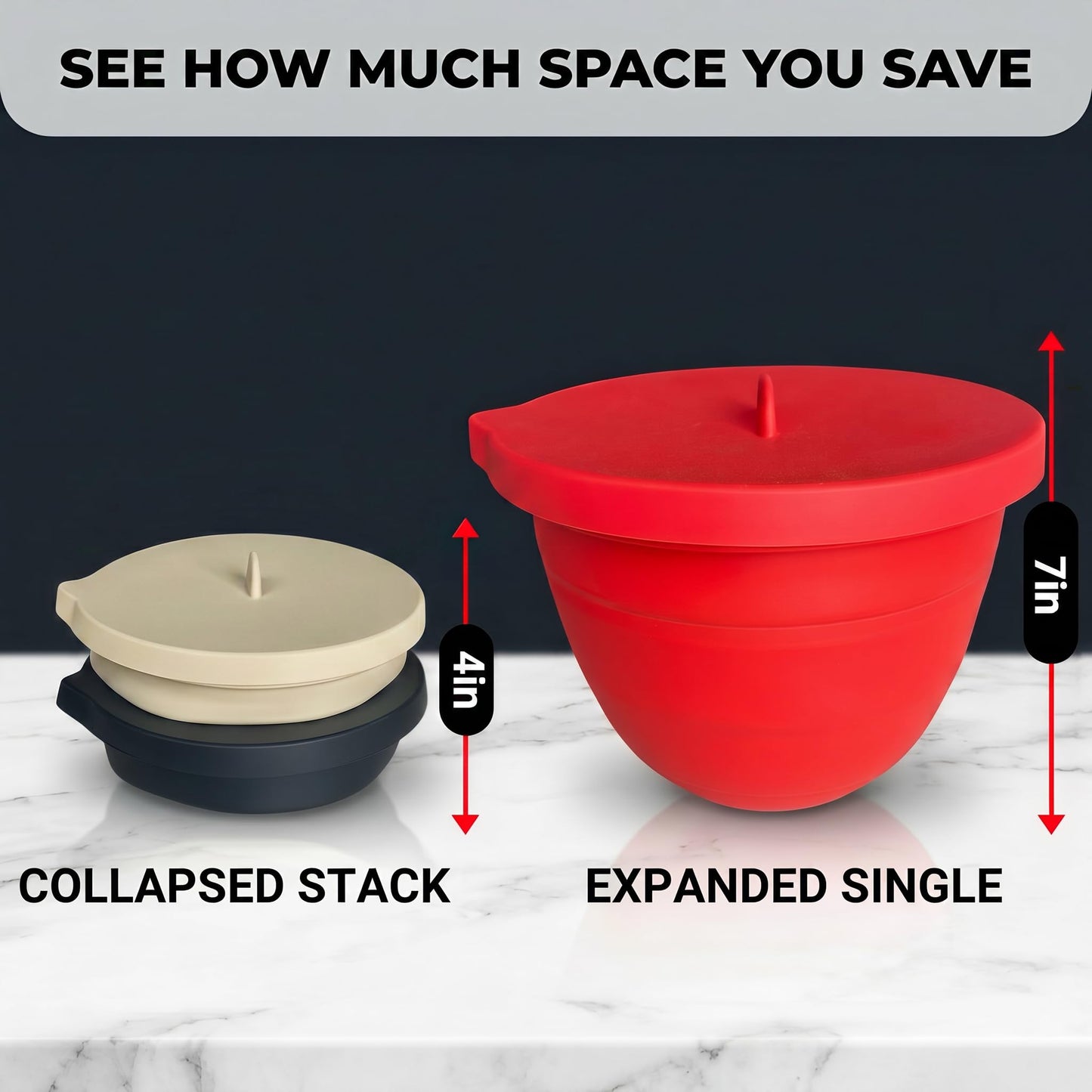 3-Pack Collapsible Silicone Bowl Liners Inserts for KitchenAid 5QT Tilt-Head Mixer Accessories, with Airtight Lids, Food Grade for Dough Proofing & Space-Saving Storage